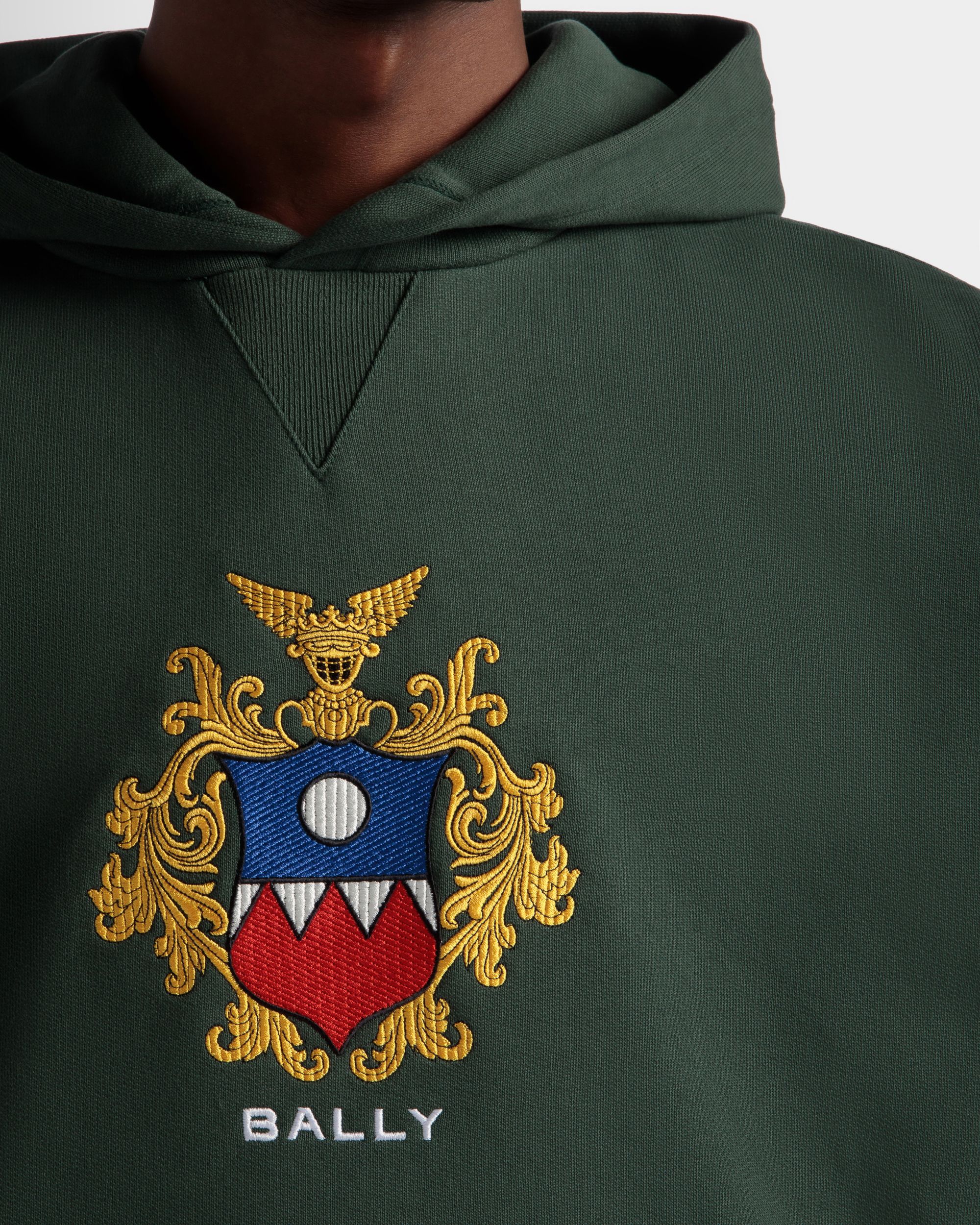 Maglia Con Cappuccio In Cotone Bottle Green Con Logo Bally Crest - Uomo - Bally - 04