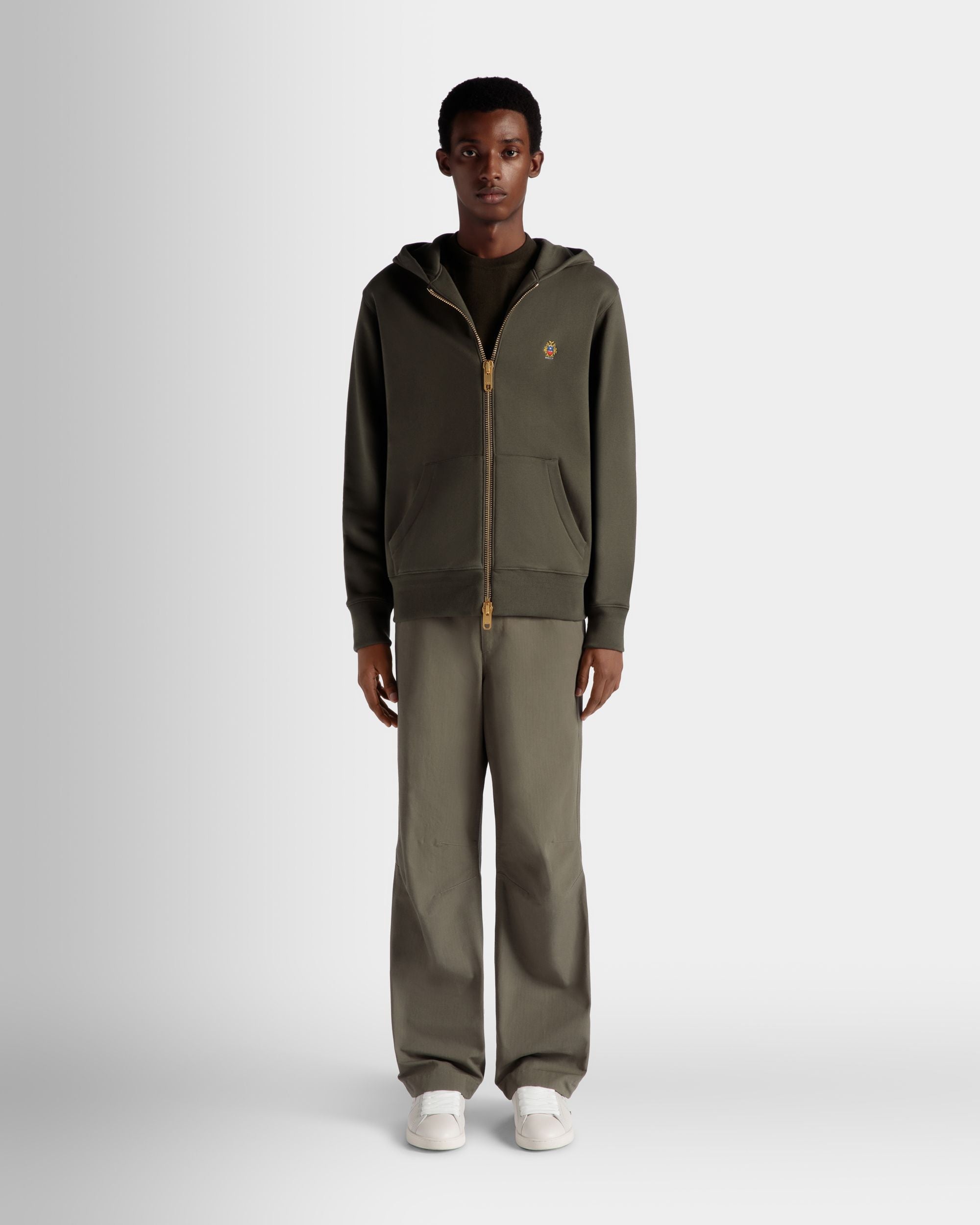 Maglia Con Cappuccio Adrien Brody Travel Collection In Misto Cachemire Olive Green - Uomo - Bally - 02