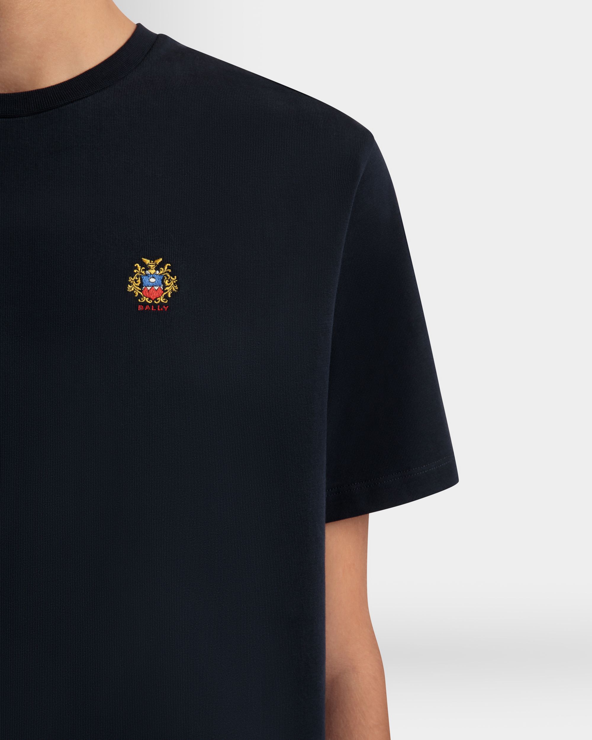 T-Shirt In Cotone Navy Blue Con Logo Bally Crest - Uomo - Bally - 03