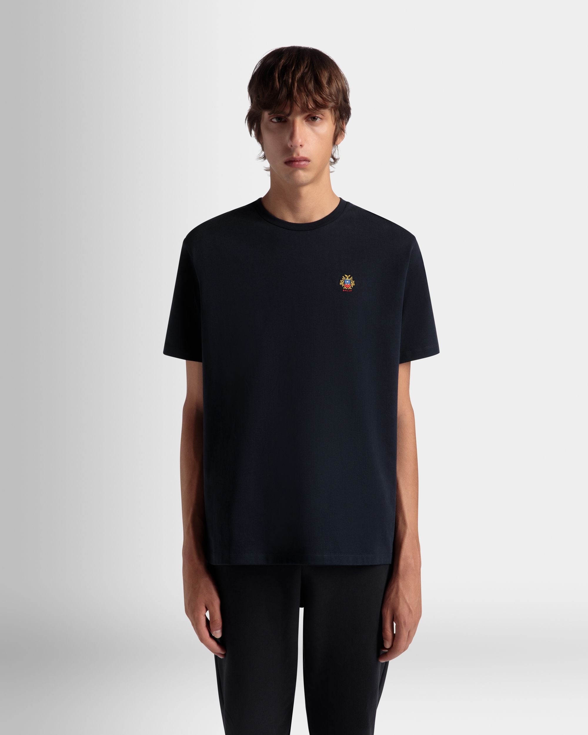 T-Shirt In Cotone Navy Blue Con Logo Bally Crest - Uomo - Bally - 08