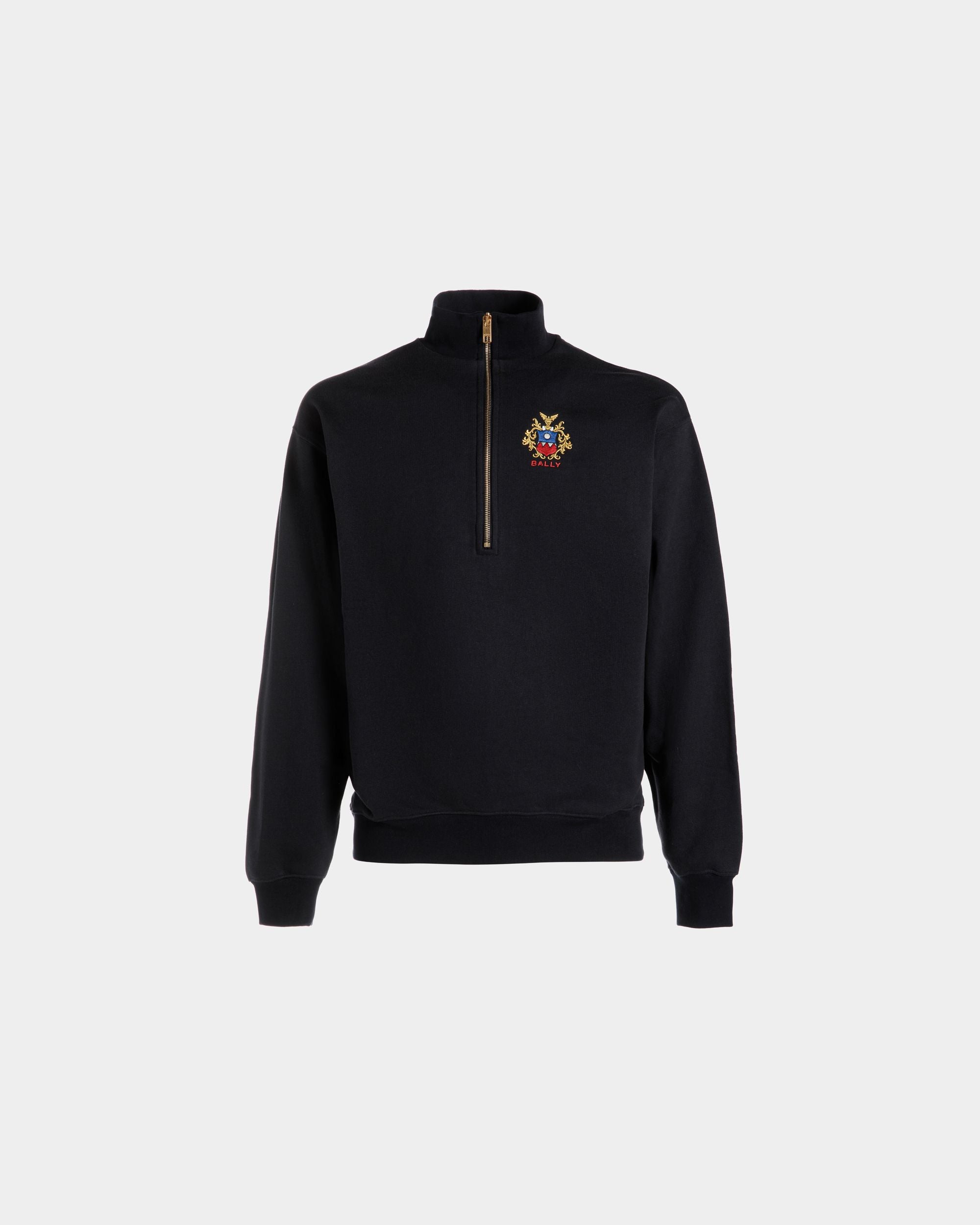 Felpa Con Zip Corta In Cotone Navy Blue Con Logo Bally Crest - Uomo - Bally - 01
