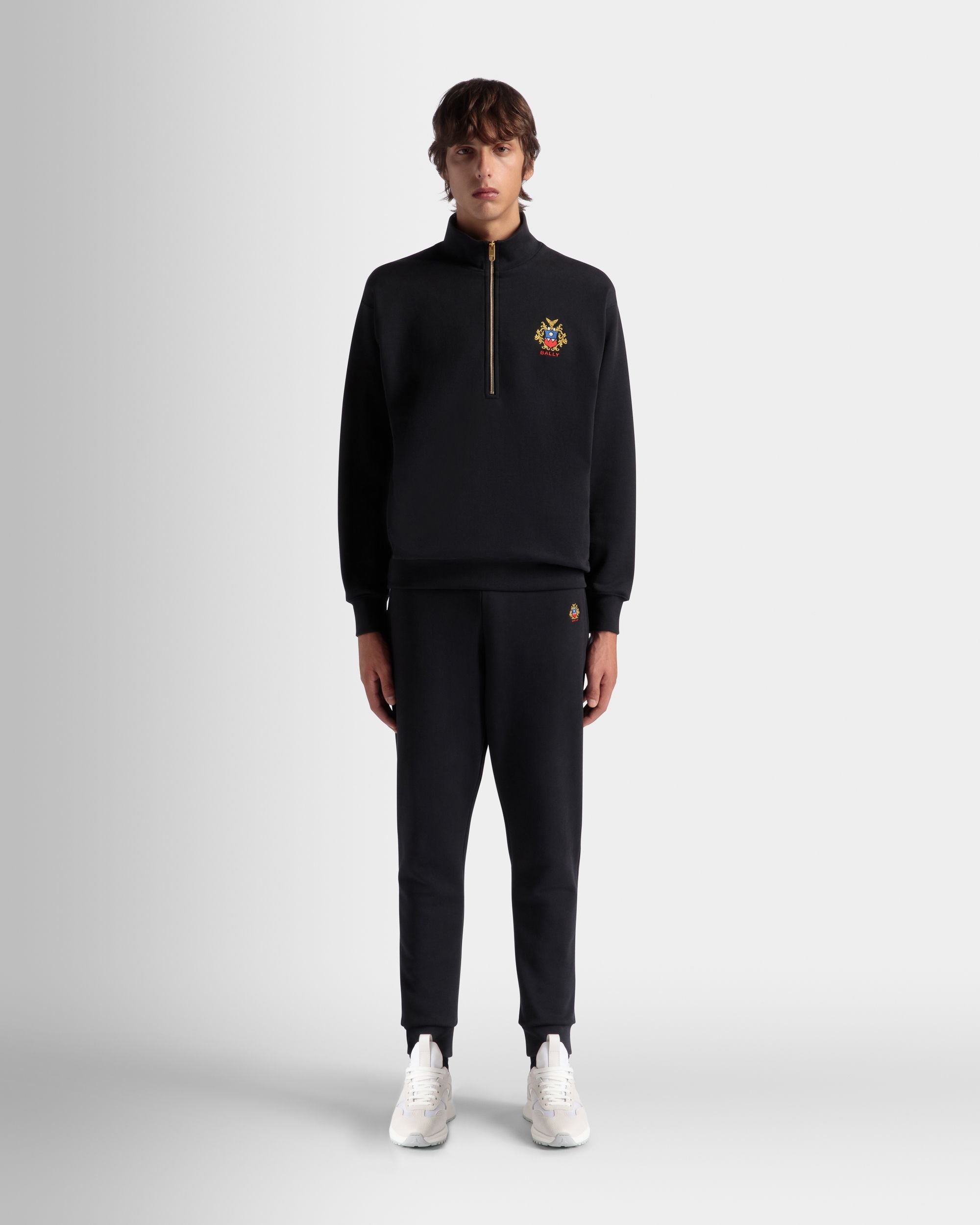 Felpa Con Zip Corta In Cotone Navy Blue Con Logo Bally Crest - Uomo - Bally - 02
