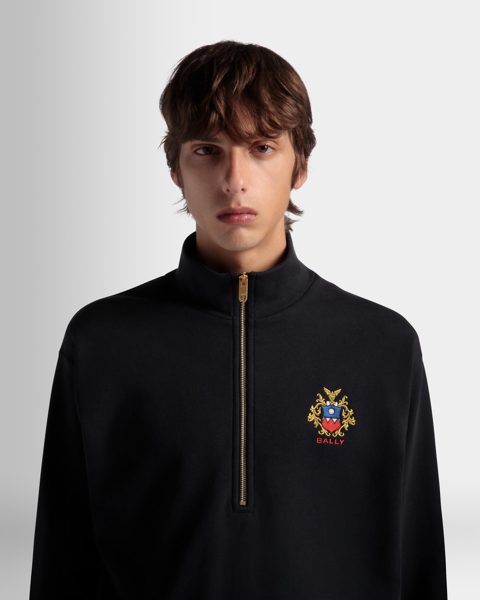 Felpa Con Zip Corta In Cotone Navy Blue Con Logo Bally Crest - Uomo - Bally - 03