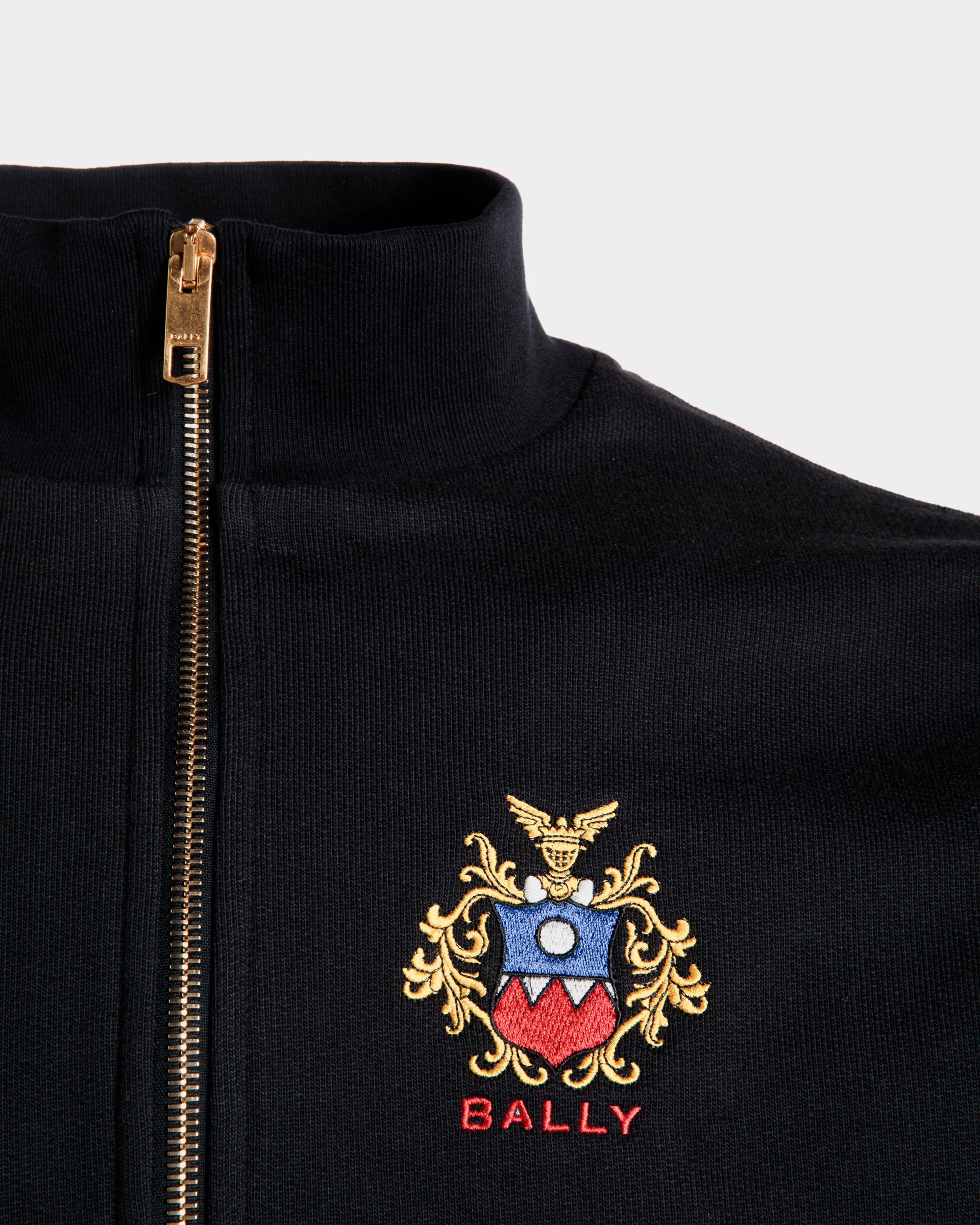 Felpa Con Zip Corta In Cotone Navy Blue Con Logo Bally Crest - Uomo - Bally - 04