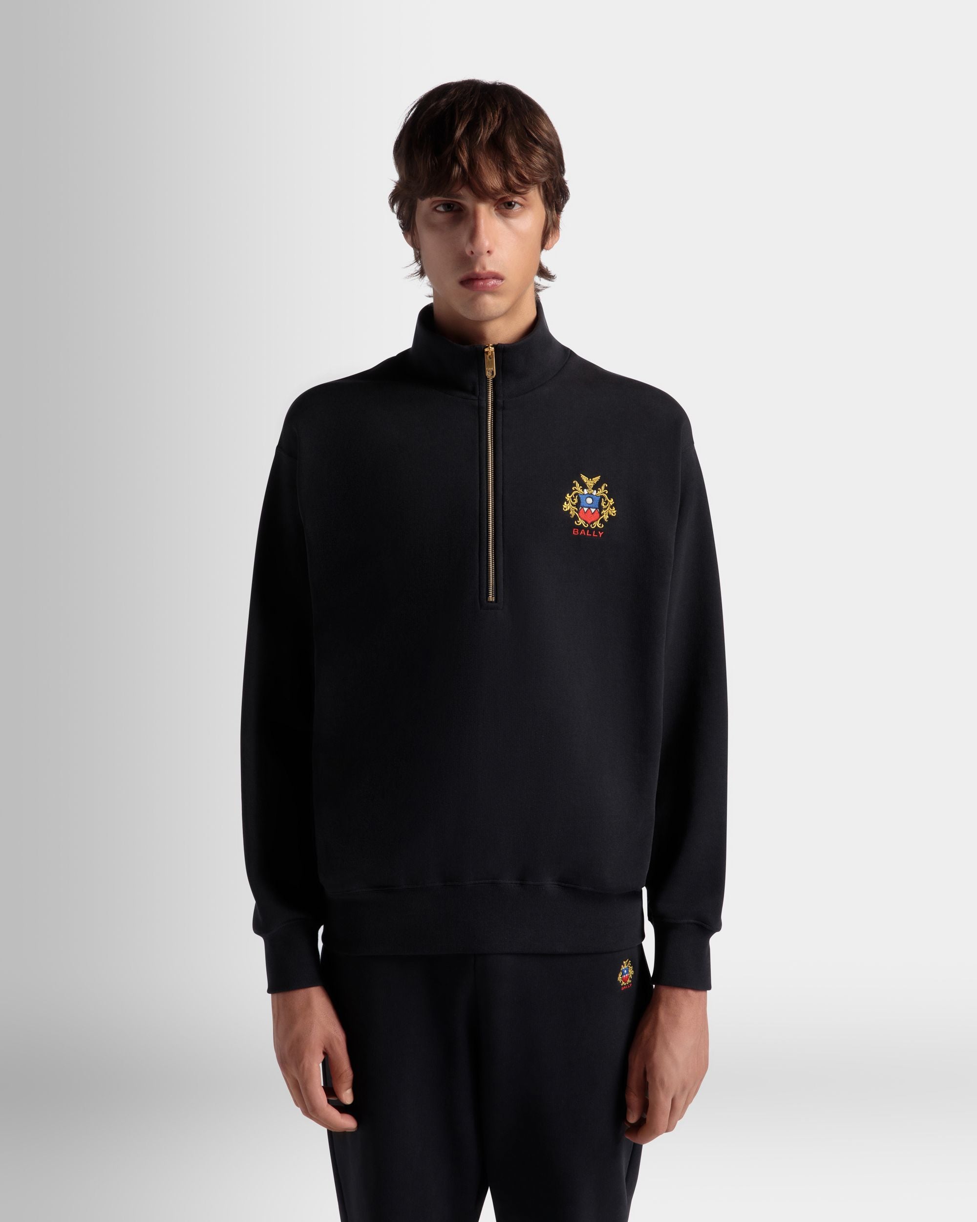 Felpa Con Zip Corta In Cotone Navy Blue Con Logo Bally Crest - Uomo - Bally - 08
