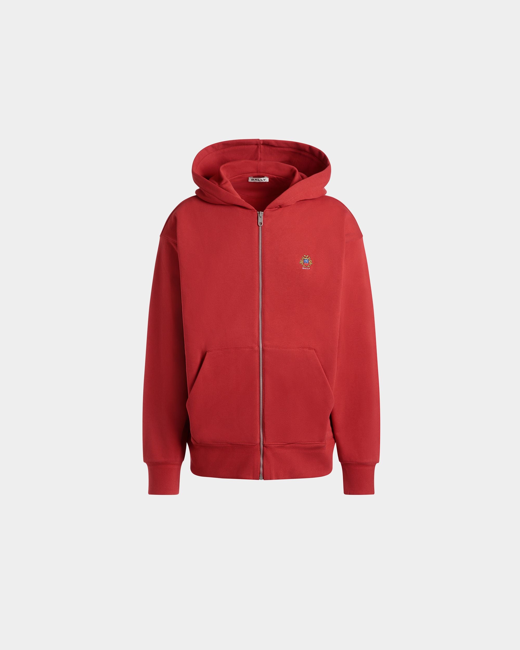 Maglia Con Cappuccio In Cotone Rosso Con Logo Bally Crest - Uomo - Bally - 01
