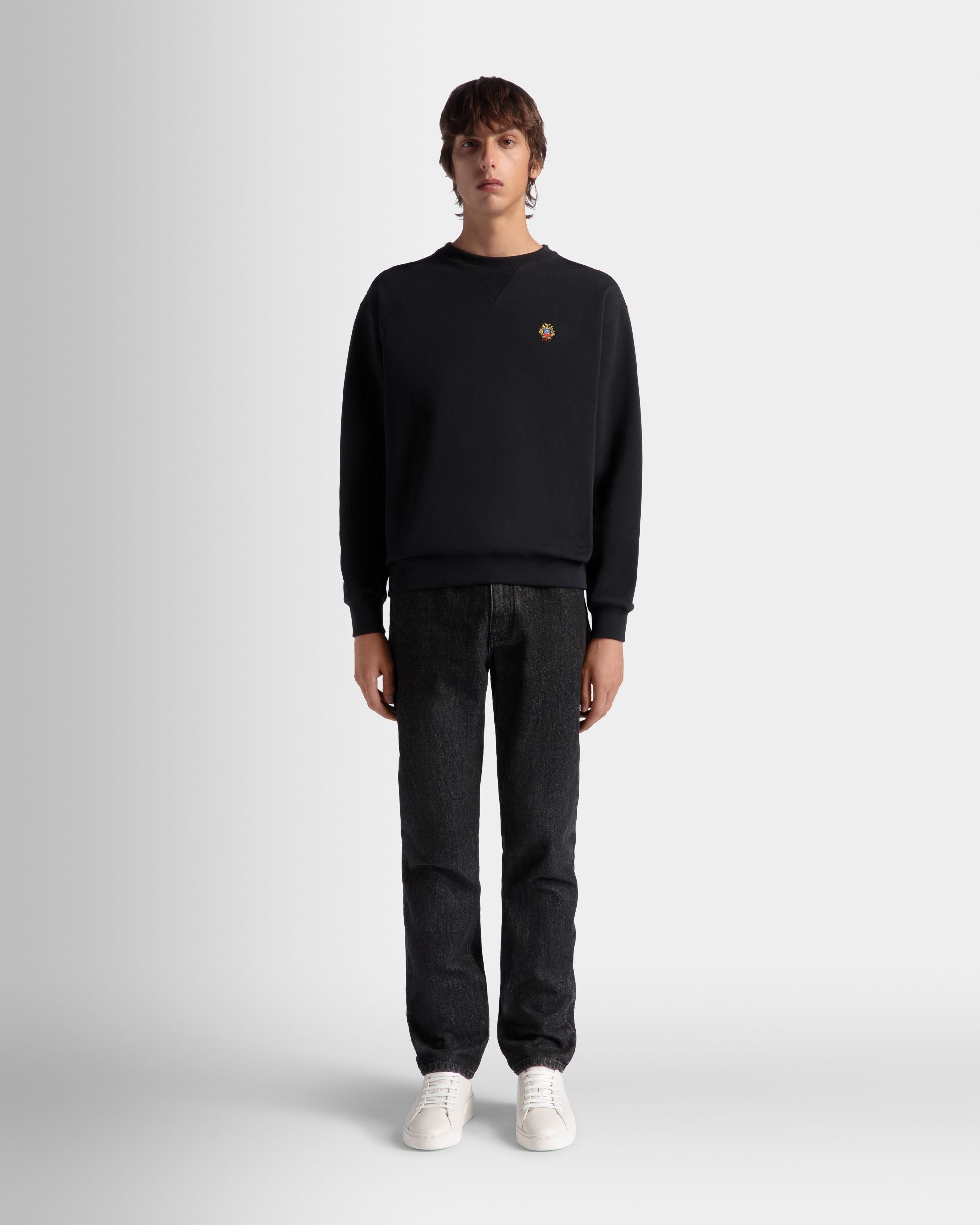 Felpa Girocollo In Cotone Navy Blue Con Logo Bally Crest - Uomo - Bally - 02
