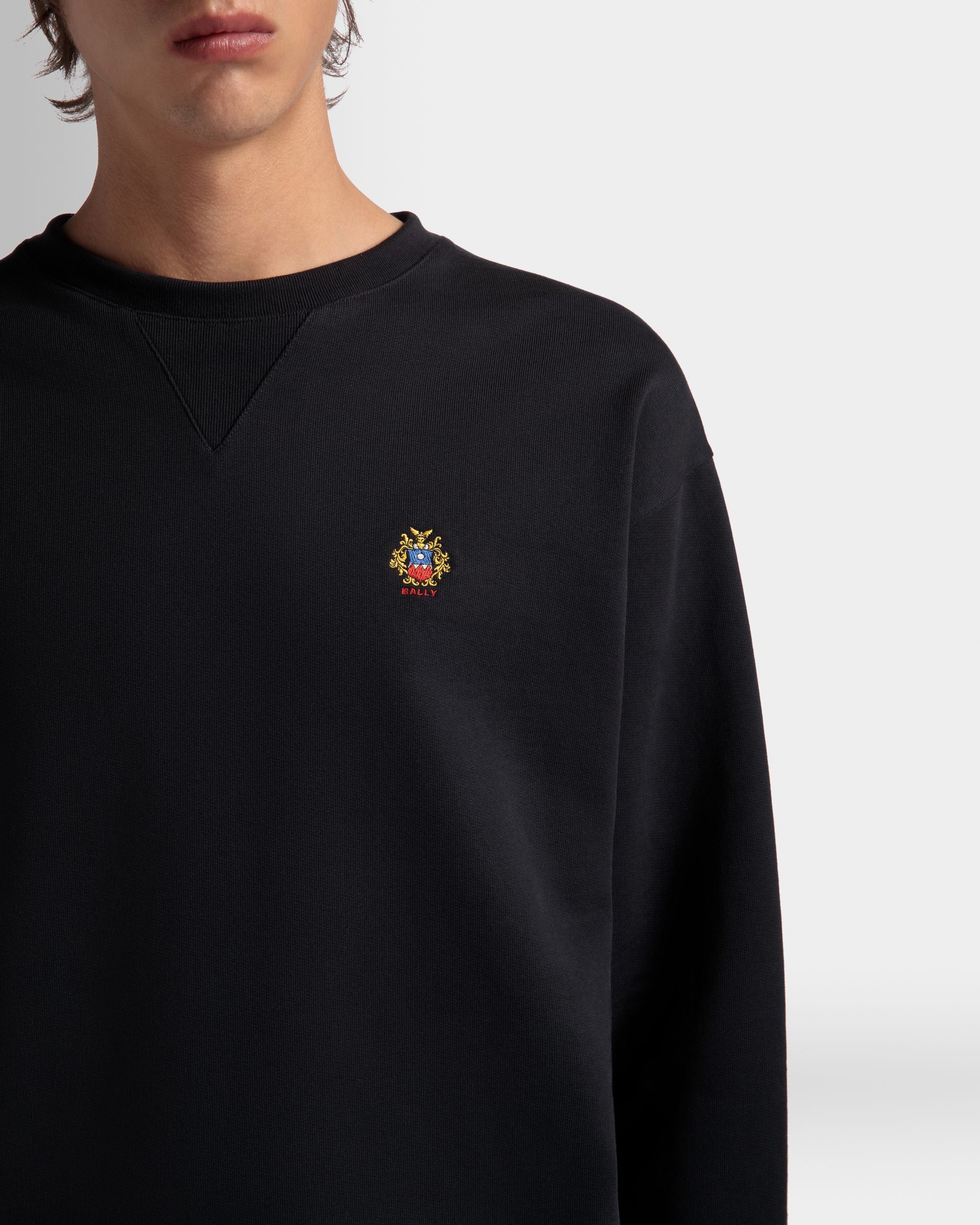 Felpa Girocollo In Cotone Navy Blue Con Logo Bally Crest - Uomo - Bally - 03