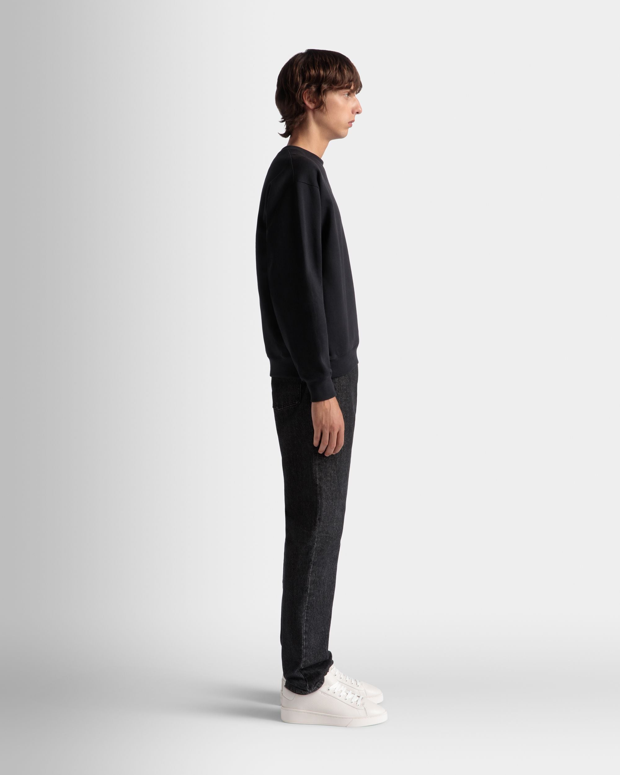 Felpa Girocollo In Cotone Navy Blue Con Logo Bally Crest - Uomo - Bally - 05