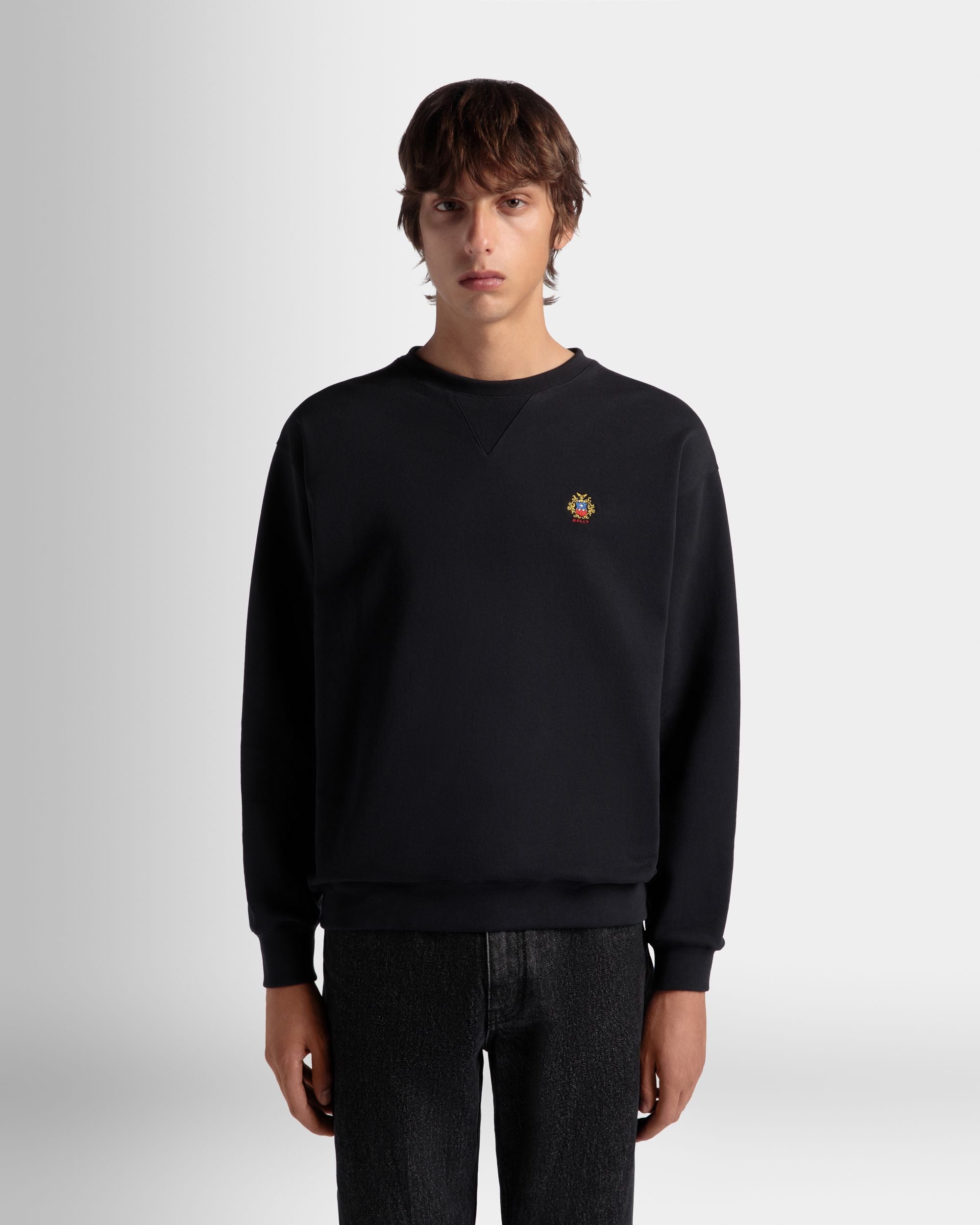Felpa Girocollo In Cotone Navy Blue Con Logo Bally Crest - Uomo - Bally - 08