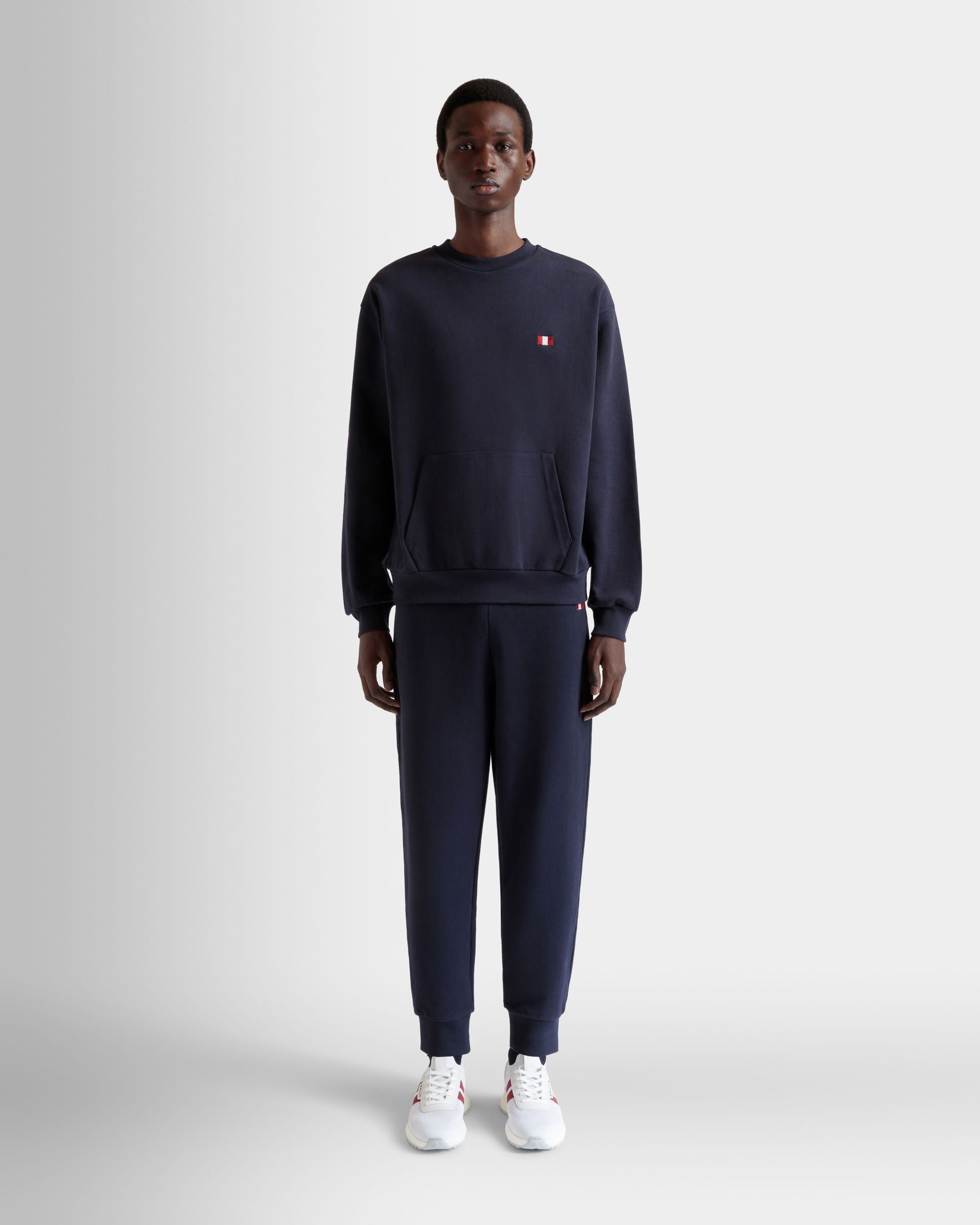 Felpa Girocollo In Cotone Navy Blue Con Elemento Bally Flag - Uomo - Bally - 02