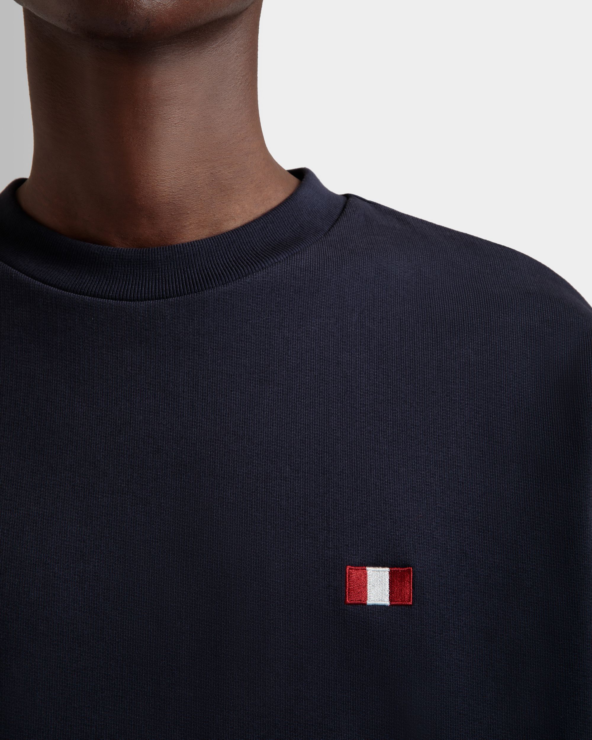 Felpa Girocollo In Cotone Navy Blue Con Elemento Bally Flag - Uomo - Bally - 03
