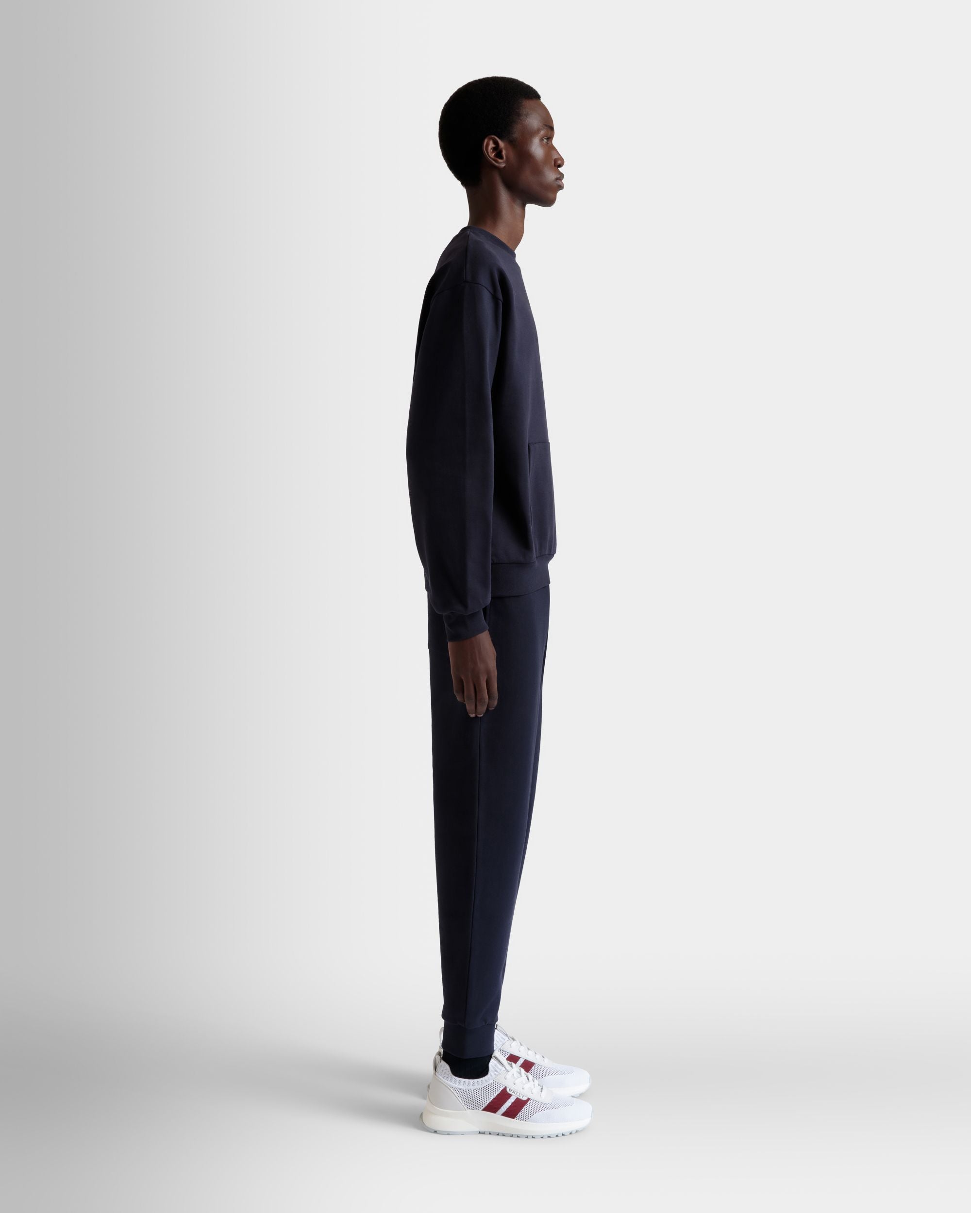 Felpa Girocollo In Cotone Navy Blue Con Elemento Bally Flag - Uomo - Bally - 05