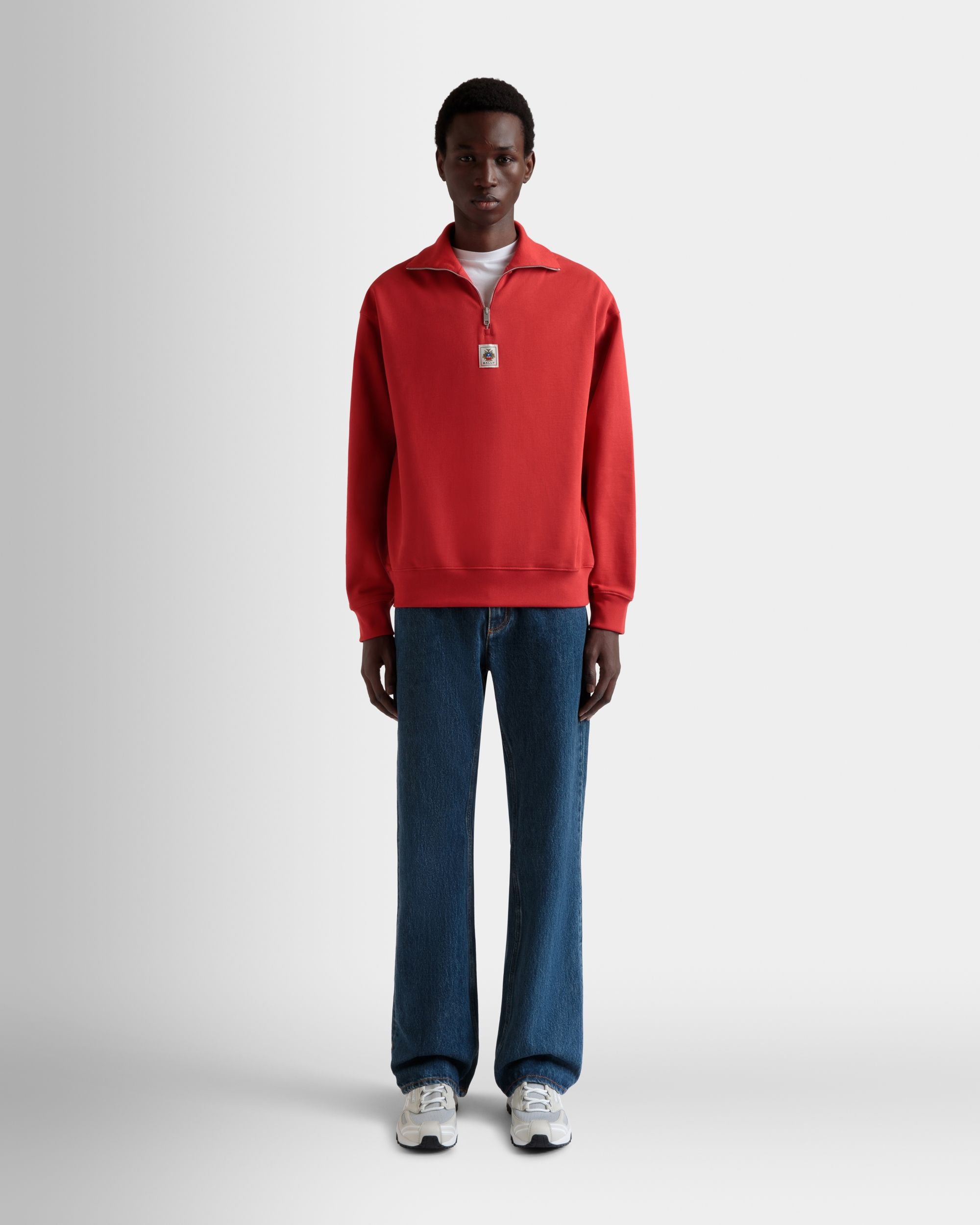 Felpa Con Zip Corta In Cotone Rosso - Uomo - Bally - 02