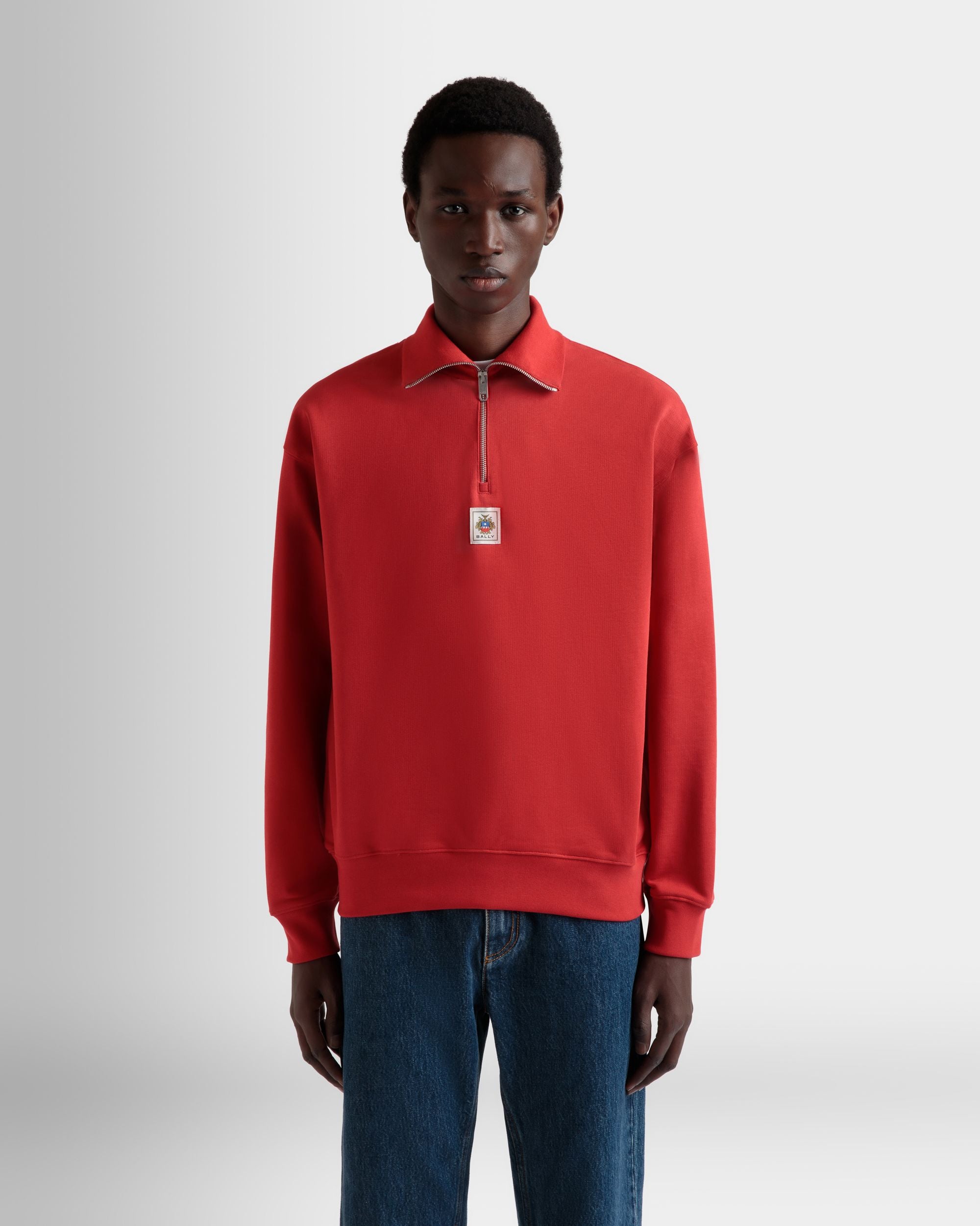 Felpa Con Zip Corta In Cotone Rosso - Uomo - Bally - 08