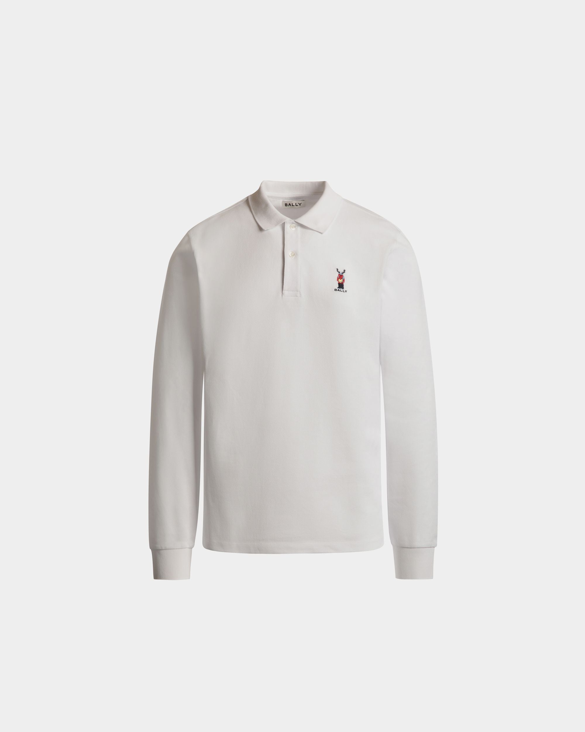 Polo A Maniche Lunghe In Cotone Bianco Con Ricamo Forest Mask - Uomo - Bally - 01