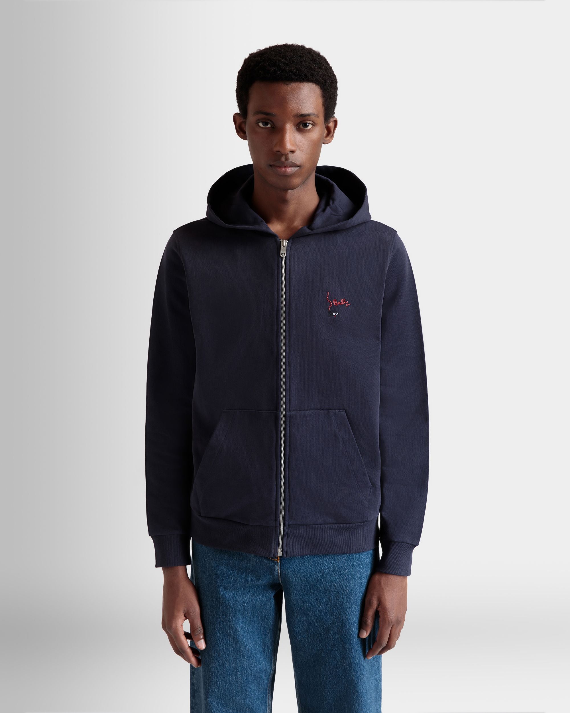 Felpa Con Cappuccio In Cotone Navy Blue - Uomo - Bally - 08
