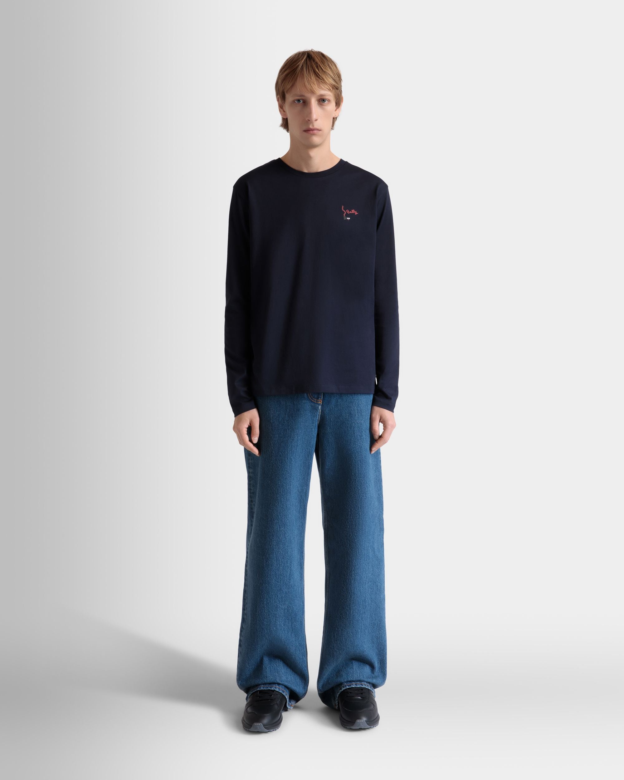 T-Shirt A Maniche Lunghe In Cotone Navy Blue - Uomo - Bally - 02