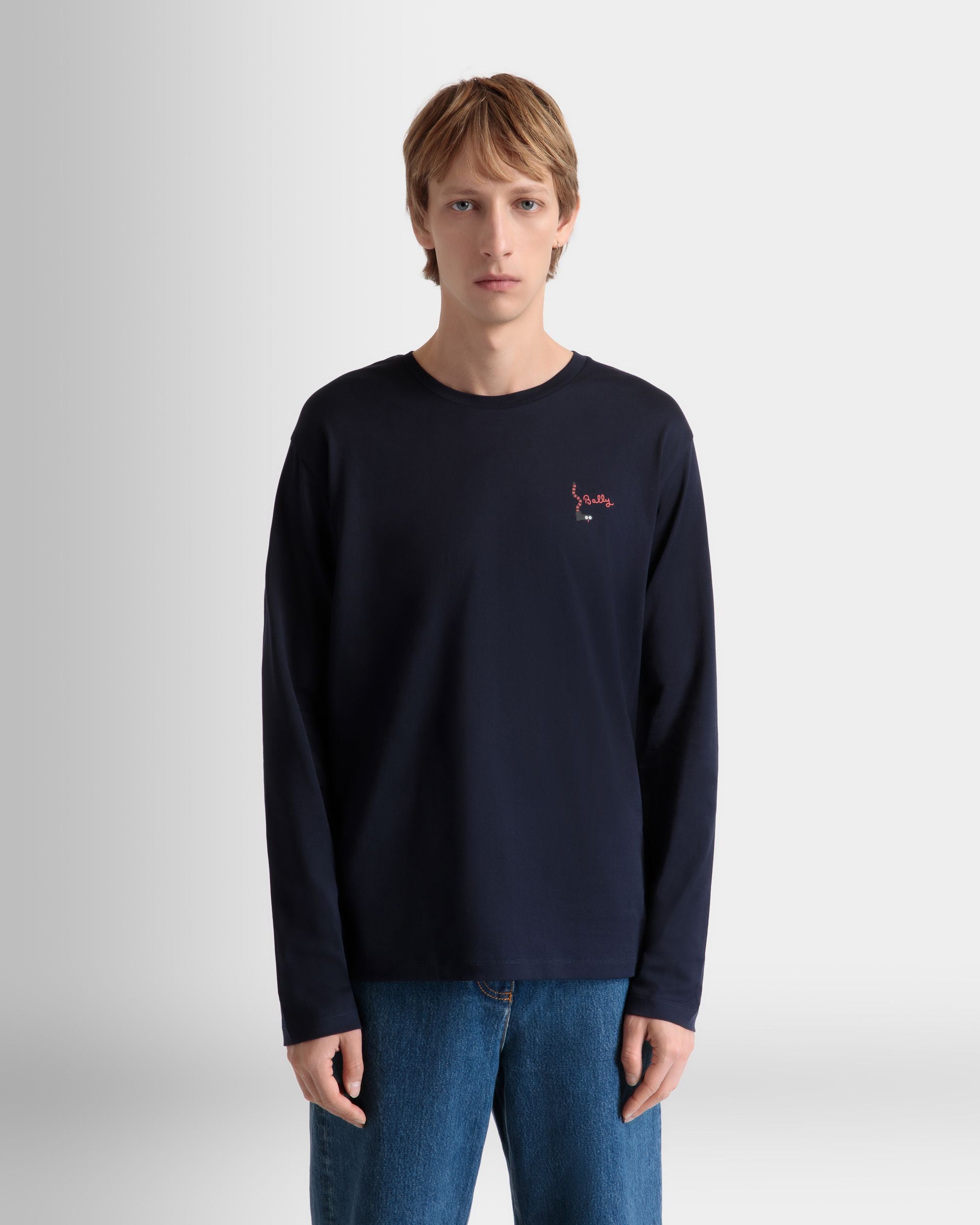 T-Shirt A Maniche Lunghe In Cotone Navy Blue - Uomo - Bally - 08