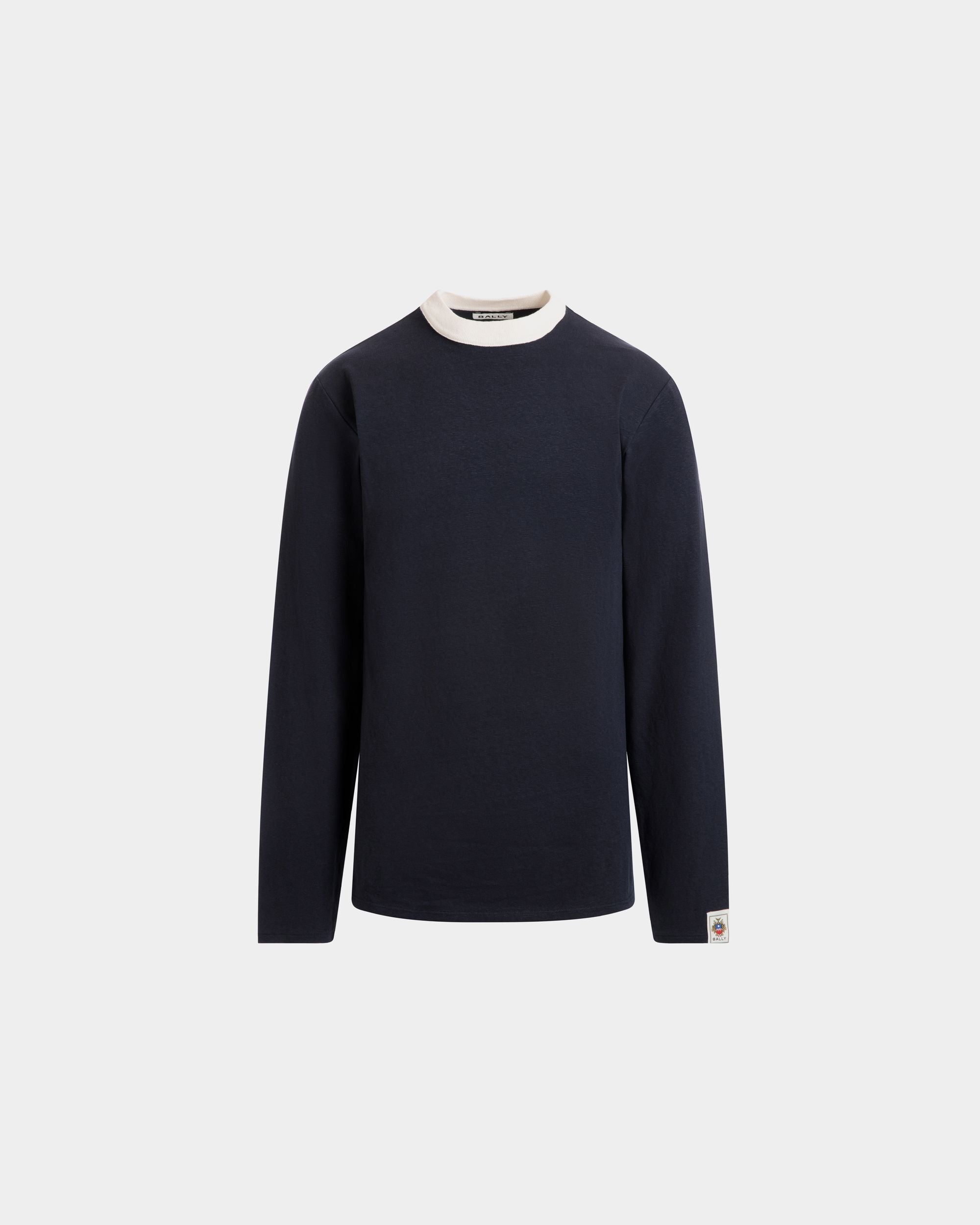 T-Shirt A Maniche Lunghe In Cotone Elasticizzato Navy Blue - Uomo - Bally - 01