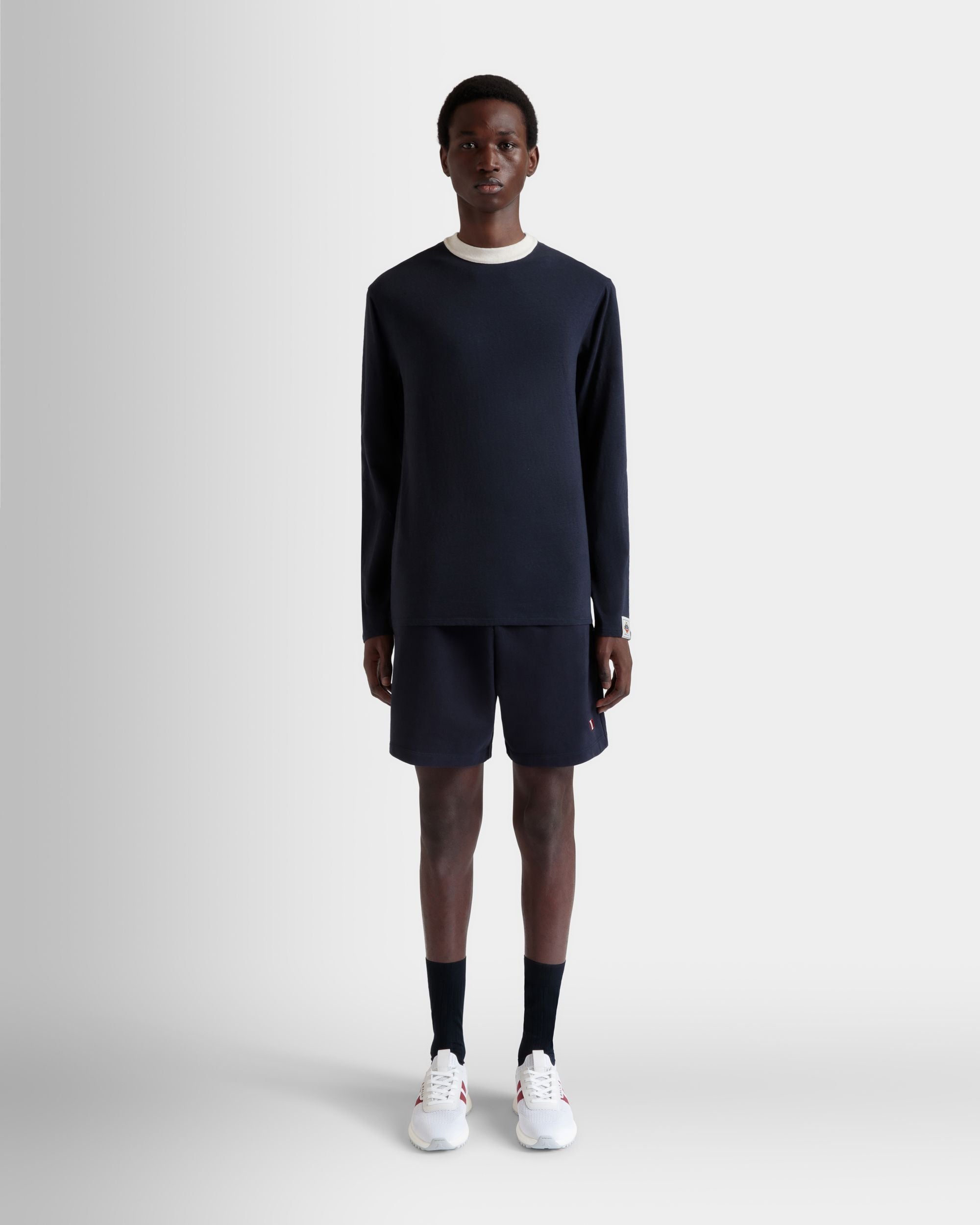 T-Shirt A Maniche Lunghe In Cotone Elasticizzato Navy Blue - Uomo - Bally - 02