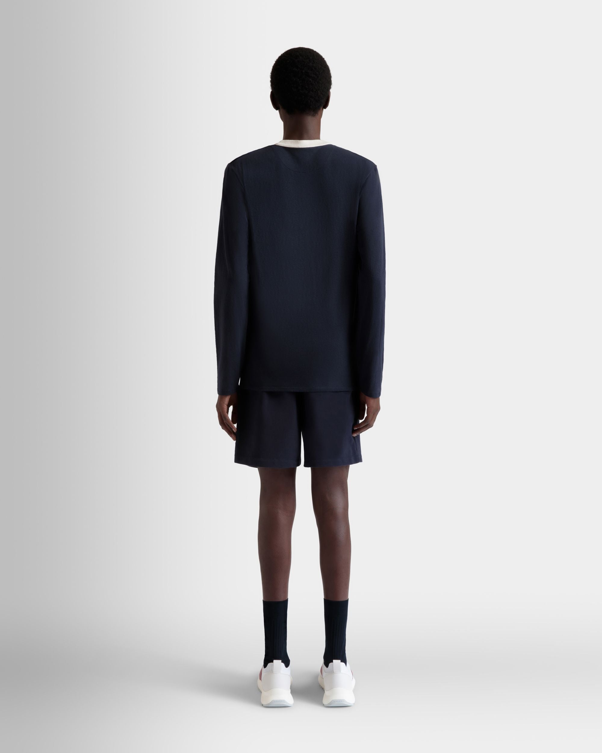 T-Shirt A Maniche Lunghe In Cotone Elasticizzato Navy Blue - Uomo - Bally - 06