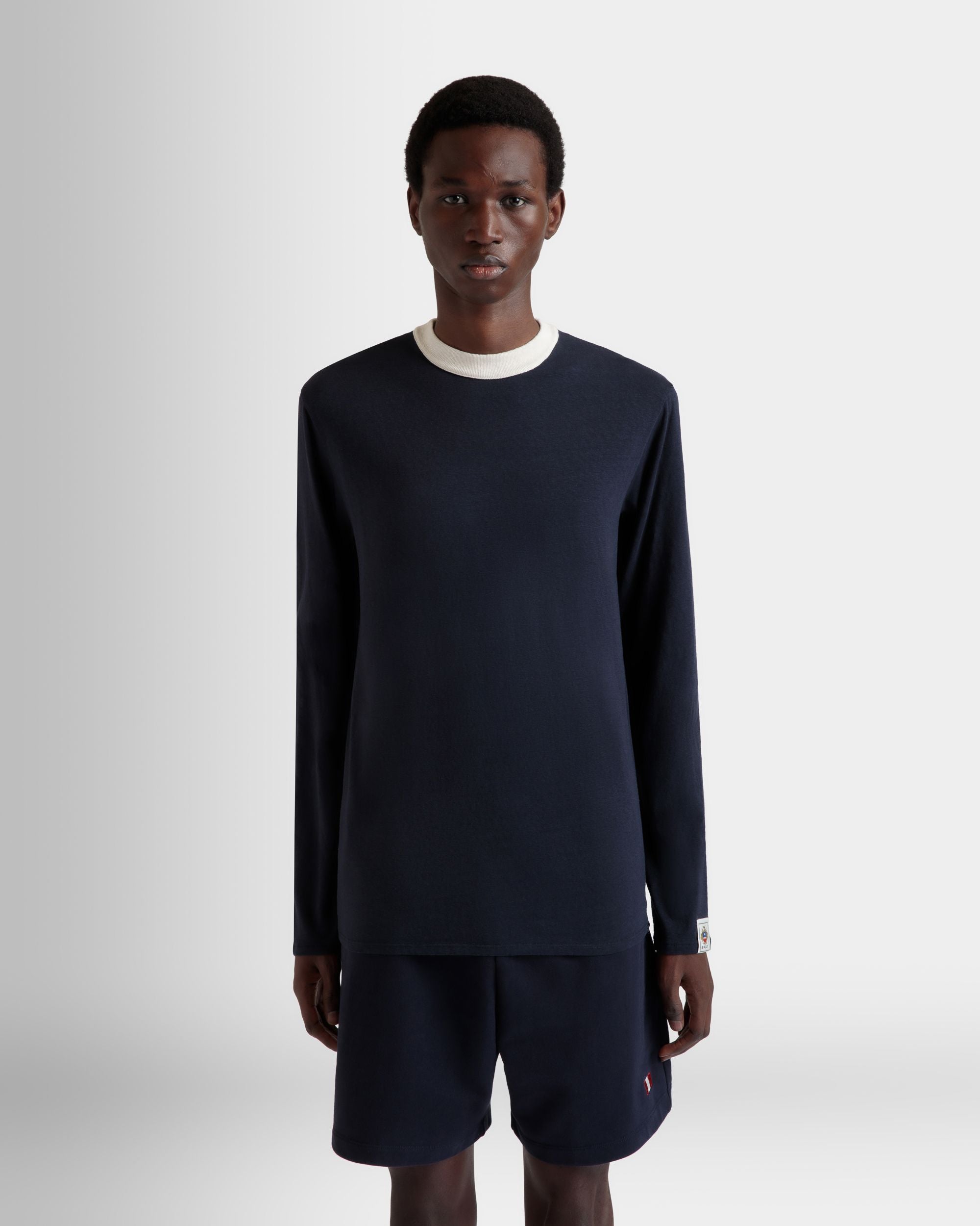T-Shirt A Maniche Lunghe In Cotone Elasticizzato Navy Blue - Uomo - Bally - 08