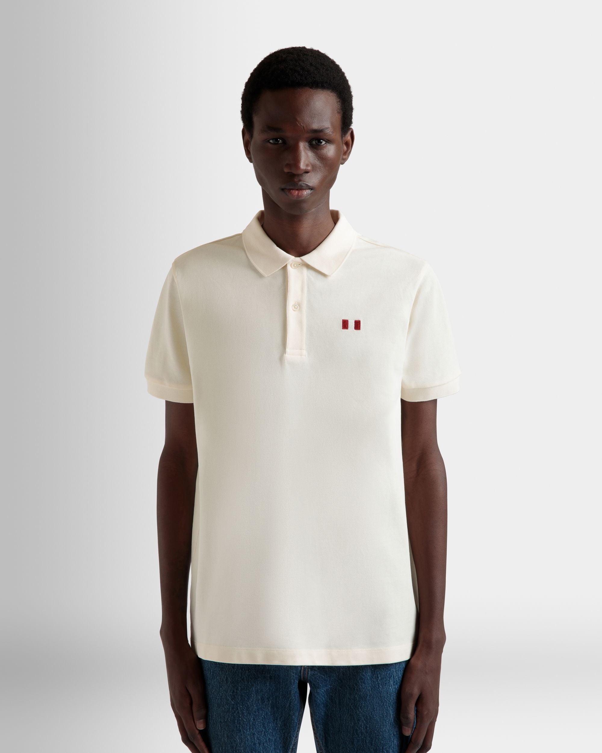 Polo In Cotone Color Avorio Con Dettaglio Bally Flag - Uomo - Bally - 08