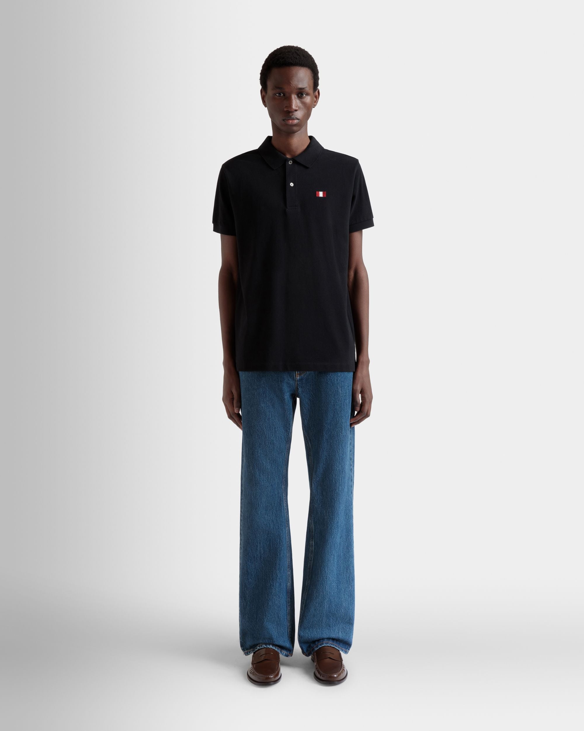 Polo In Cotone Nero Con Dettaglio Bally Flag - Uomo - Bally - 02