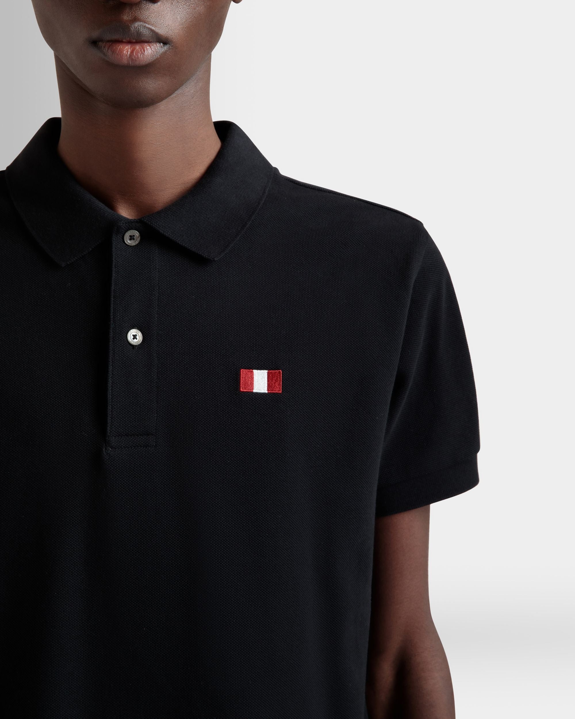 Polo In Cotone Nero Con Dettaglio Bally Flag - Uomo - Bally - 03