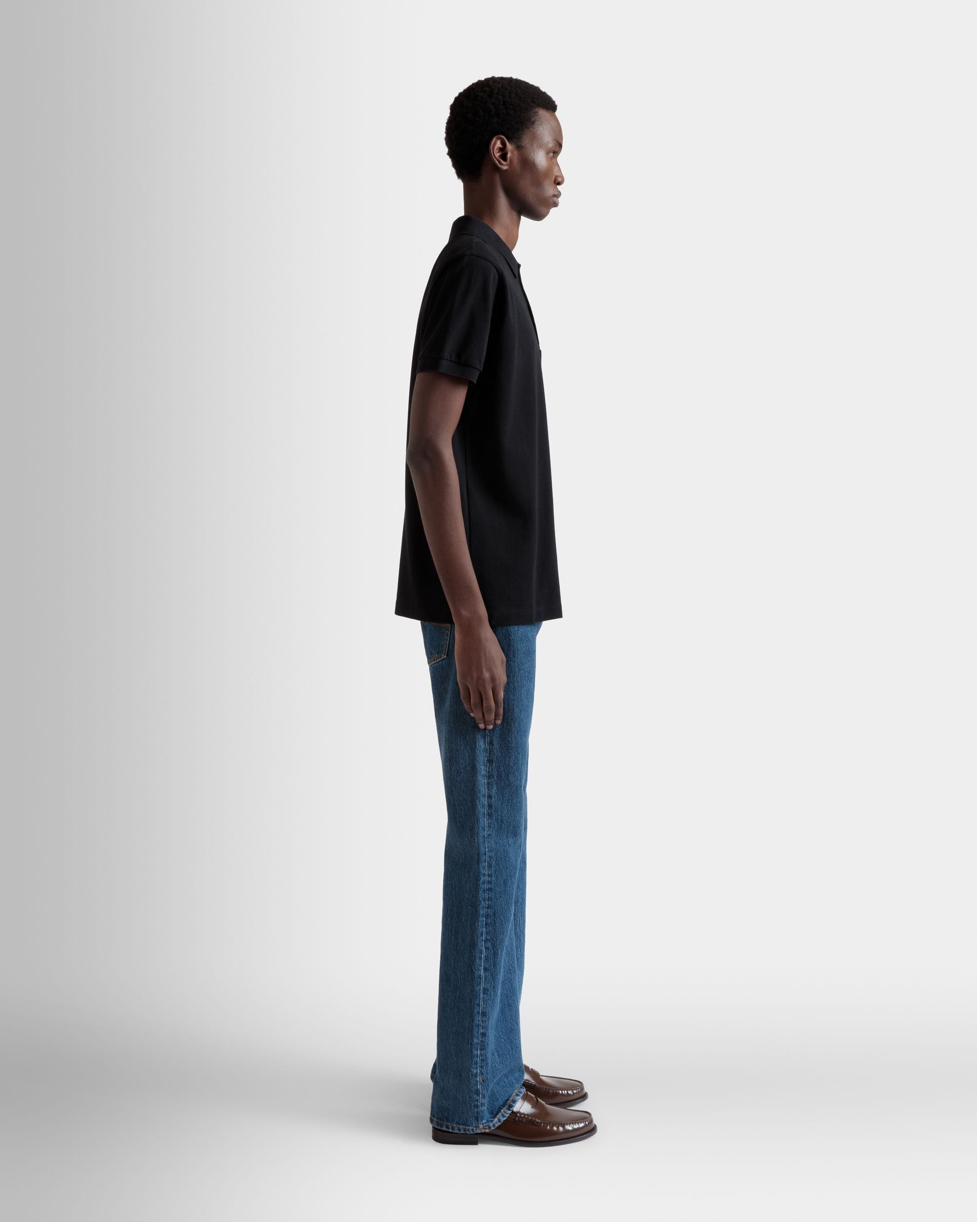 Polo In Cotone Nero Con Dettaglio Bally Flag - Uomo - Bally - 05