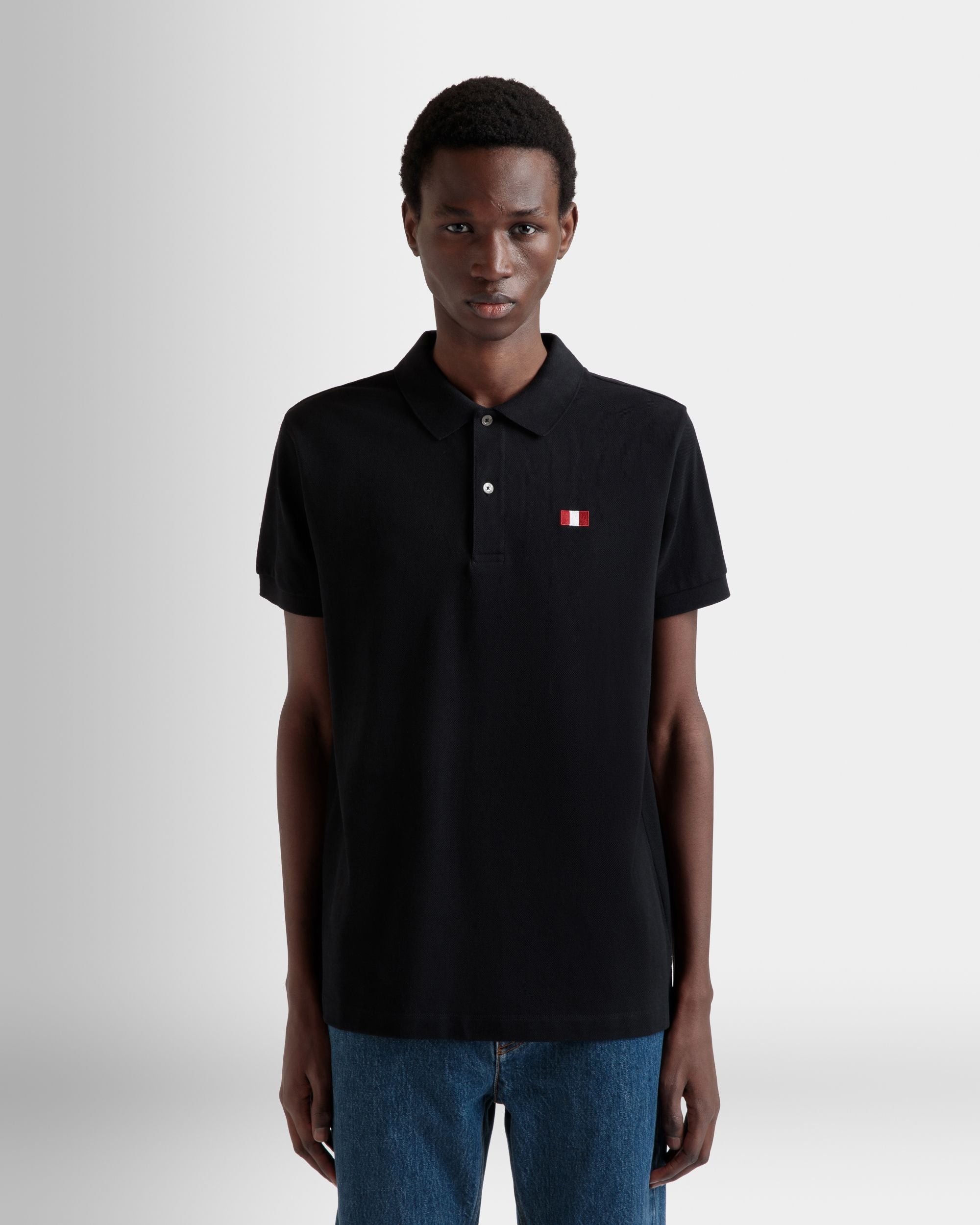 Polo In Cotone Nero Con Dettaglio Bally Flag - Uomo - Bally - 08