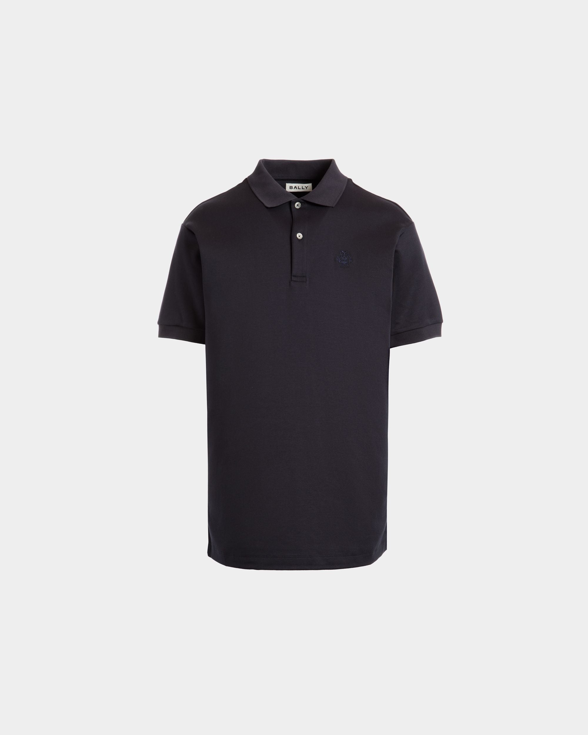 Polo A Maniche Corte In Misto Cotone E Seta Navy Blue Con Logo Bally Crest - Uomo - Bally - 01