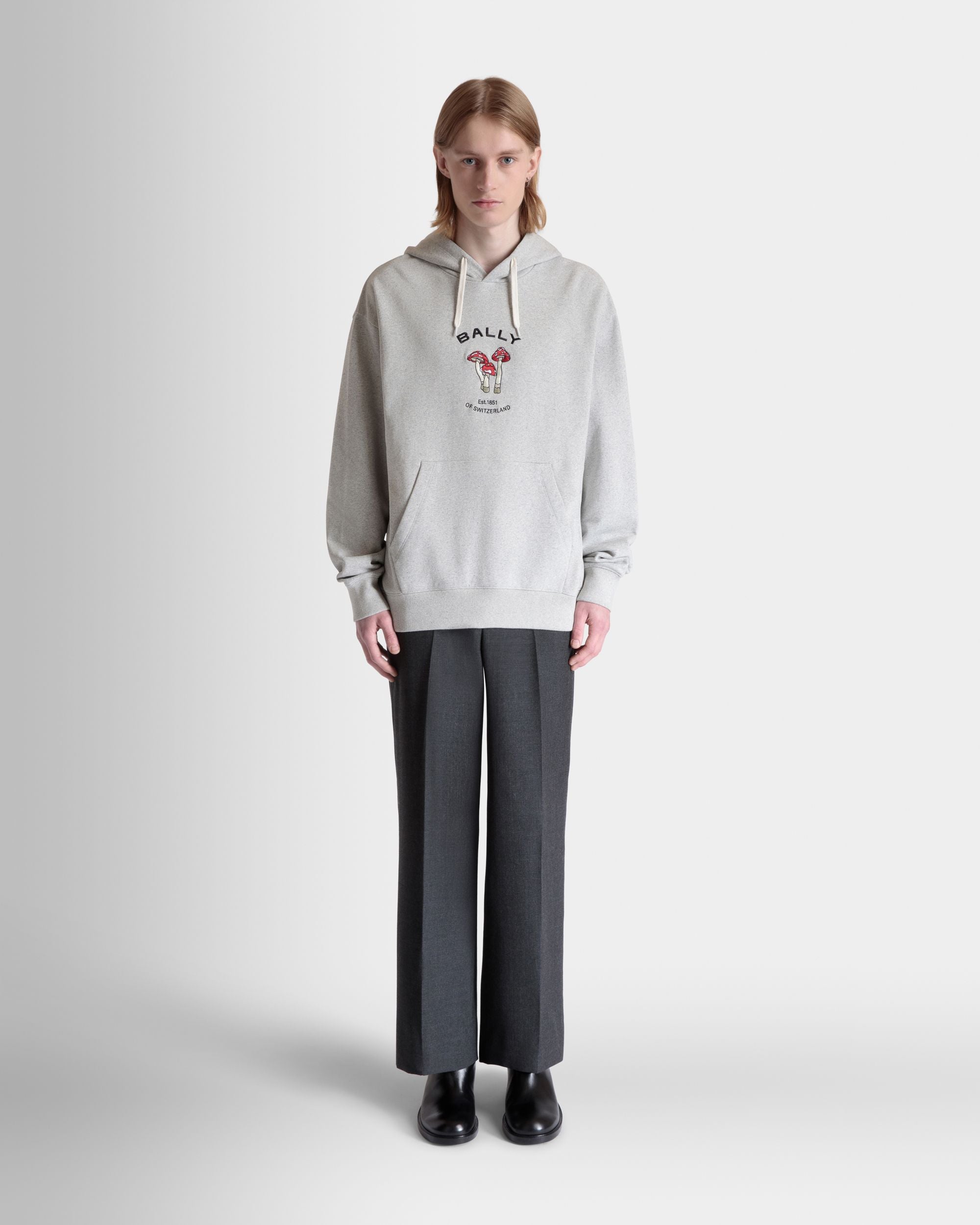 Felpa Con Cappuccio In Cotone Grigio Mélange Con Ricamo Enchanting Mushrooms - Uomo - Bally - 02