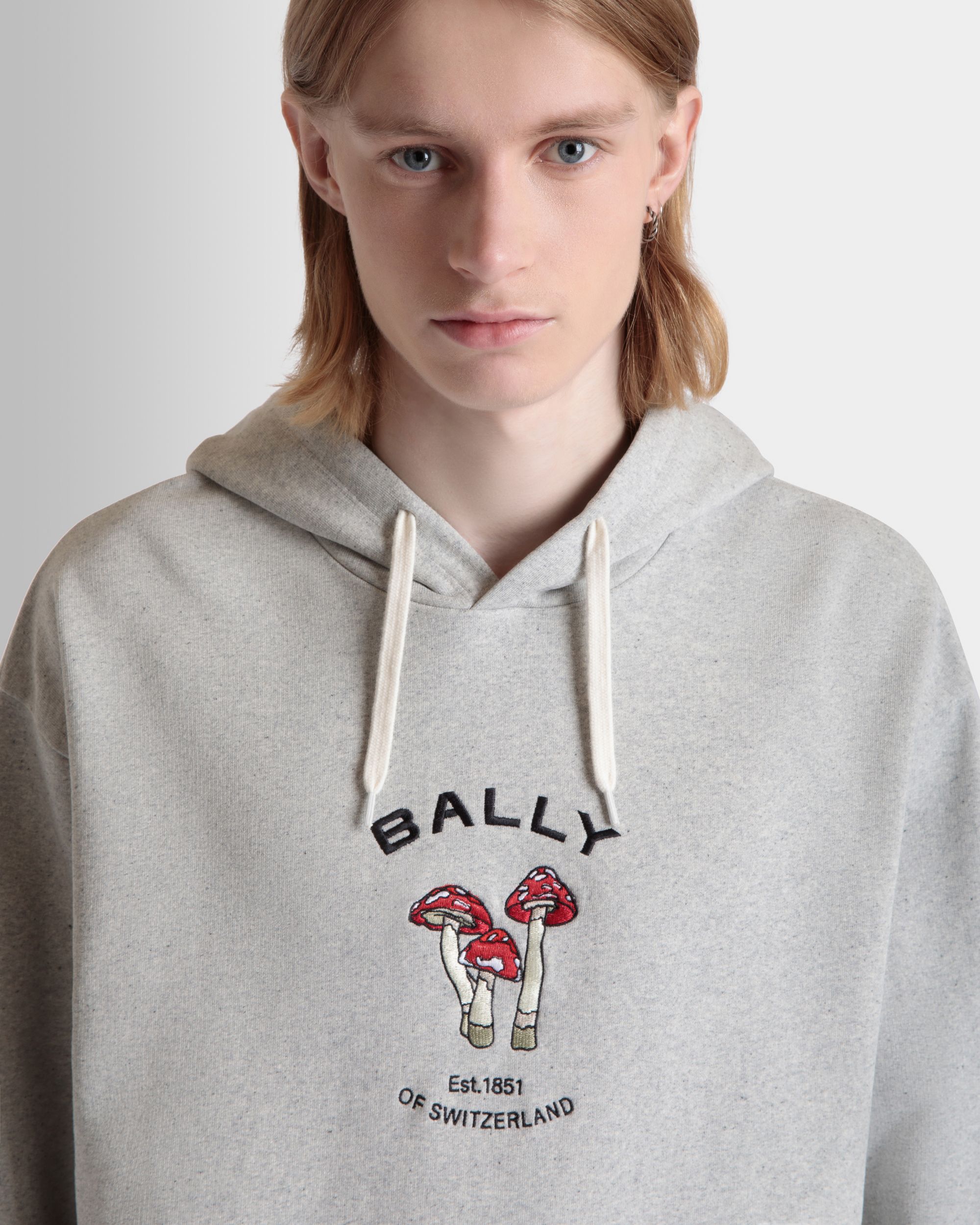 Felpa Con Cappuccio In Cotone Grigio Mélange Con Ricamo Enchanting Mushrooms - Uomo - Bally - 03