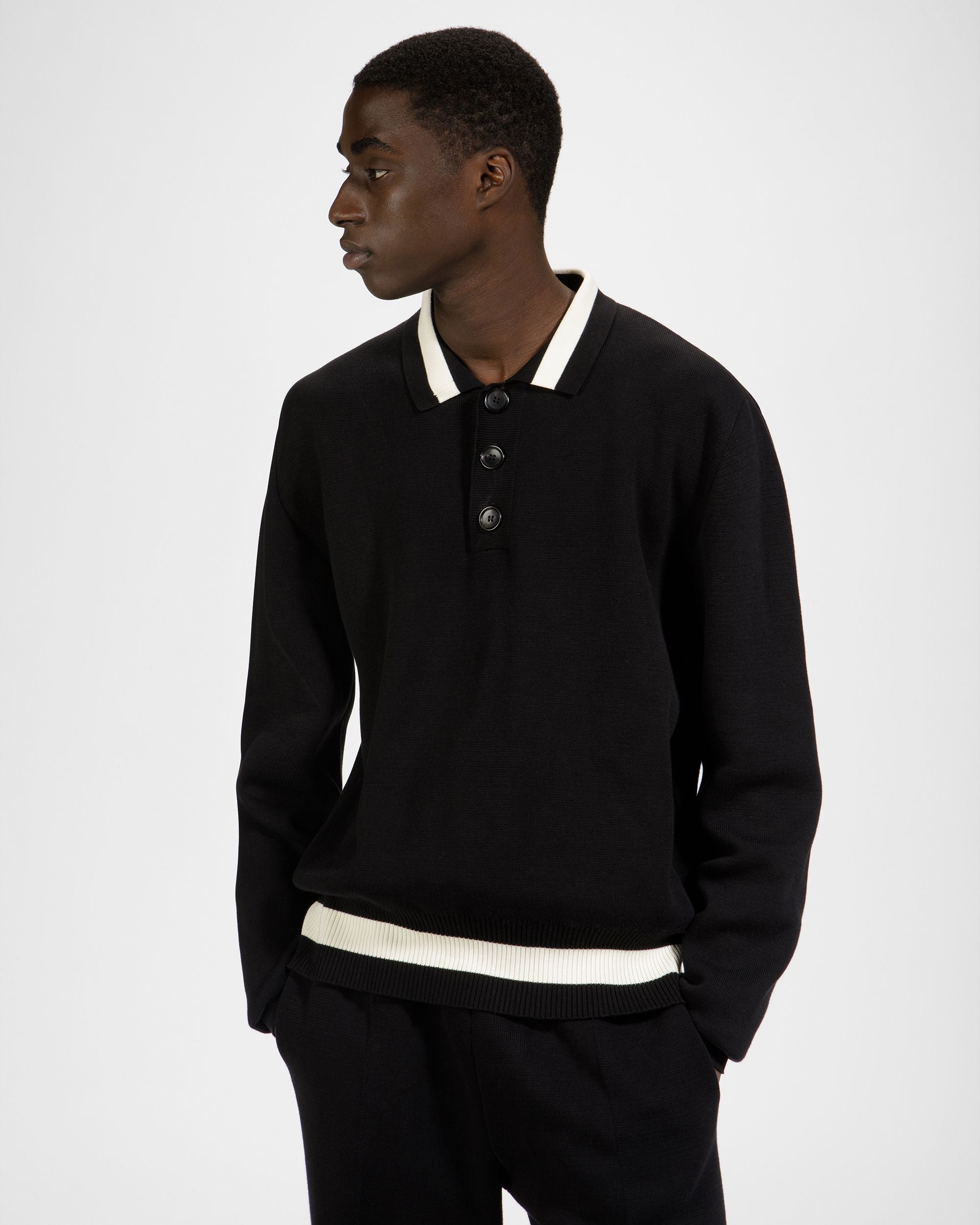 Polo In Cotone Nero Lavorata A Maglia - Uomo - Bally - 02