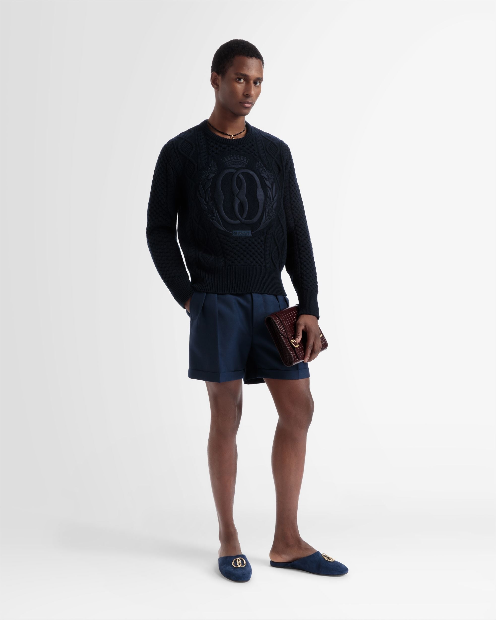 Maglione Girocollo Lavorato A Maglia In Lana Blu Navy - Uomo - Bally - 02
