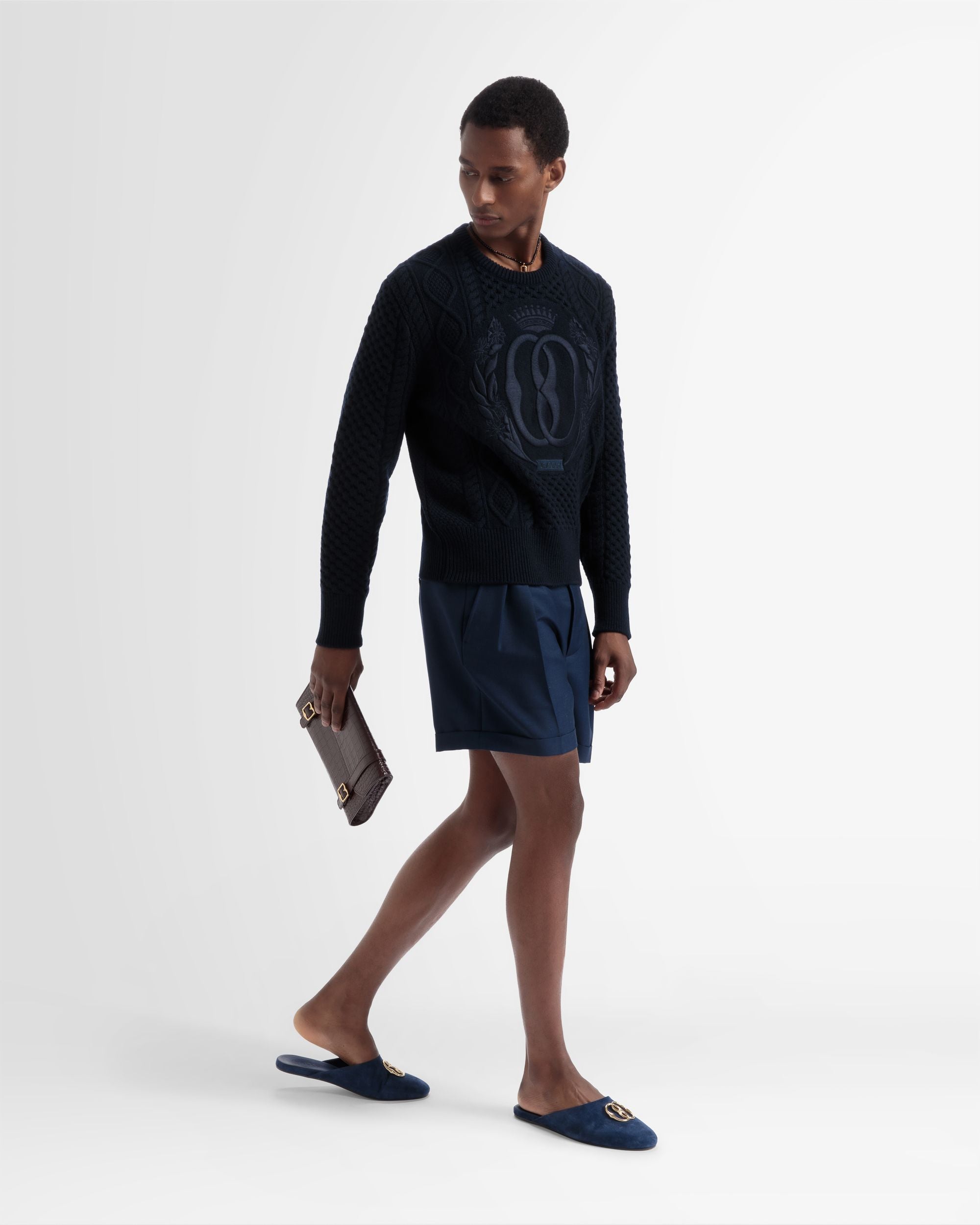 Maglione Girocollo Lavorato A Maglia In Lana Blu Navy - Uomo - Bally - 05
