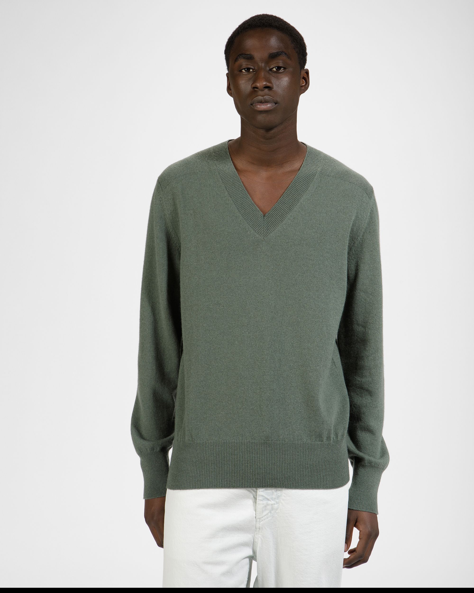Maglione Con Collo A V In Cachemire Verde Salvia - Uomo - Bally - 01
