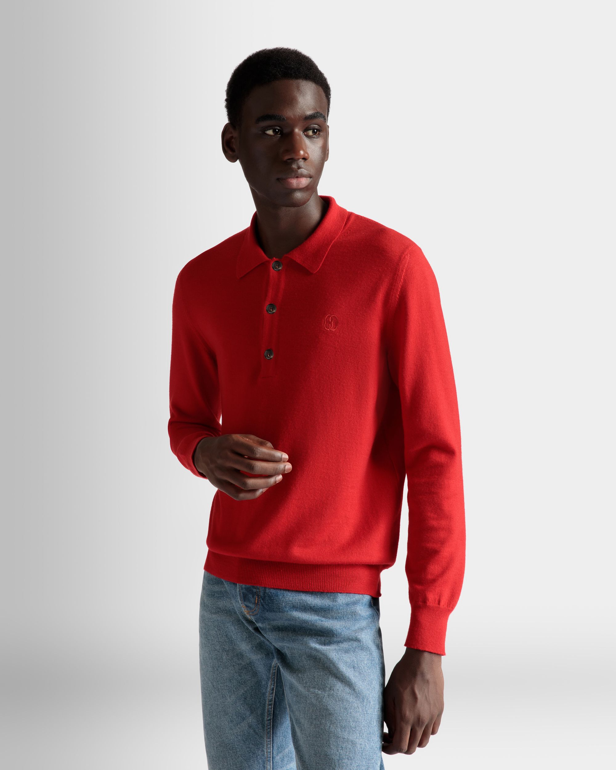 Polo A Maniche Lunghe In Lana Rubino Scuro - Uomo - Bally - 03