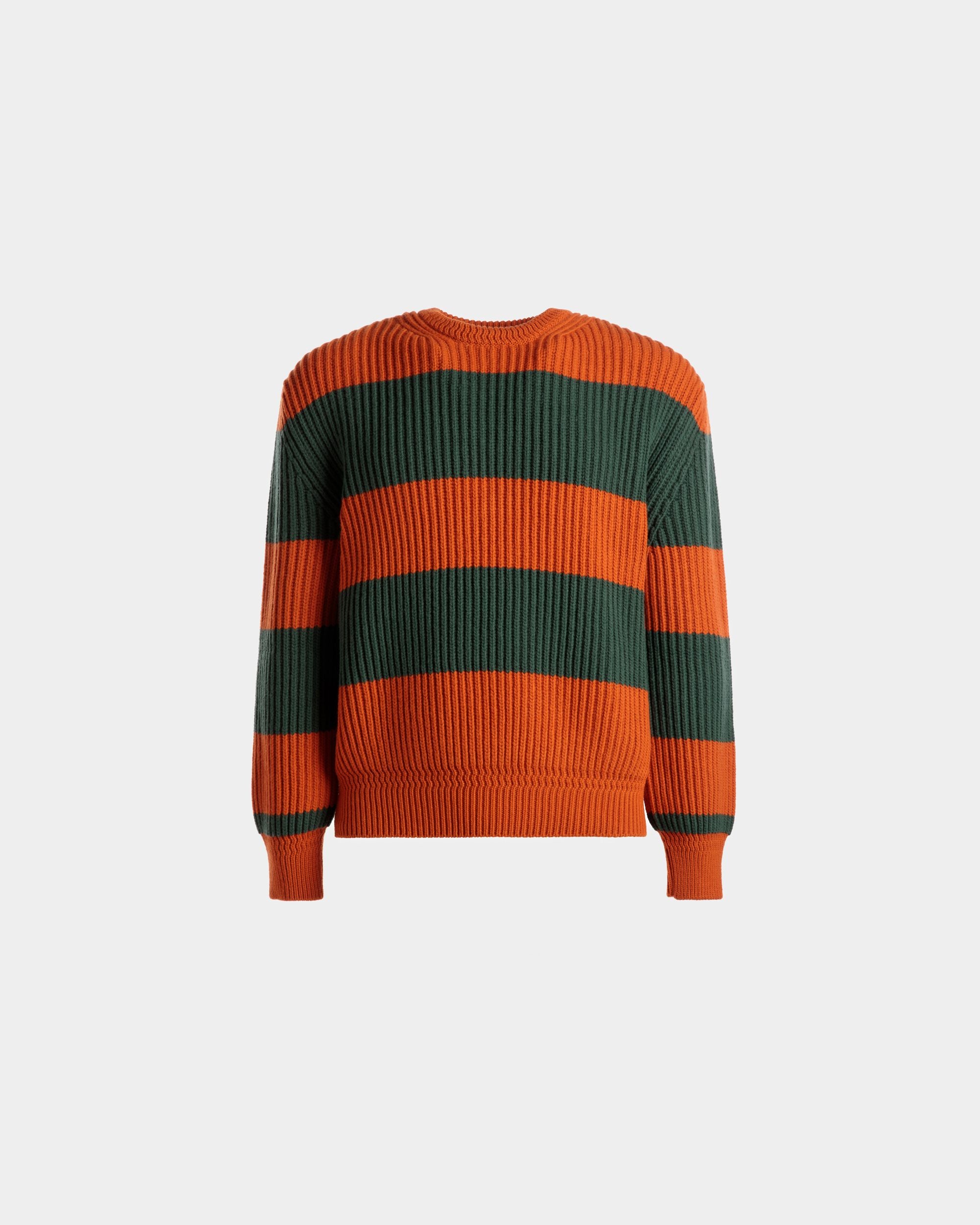 Maglione Girocollo A Righe In Lana Arancione E Kelly Green - Uomo - Bally - 01