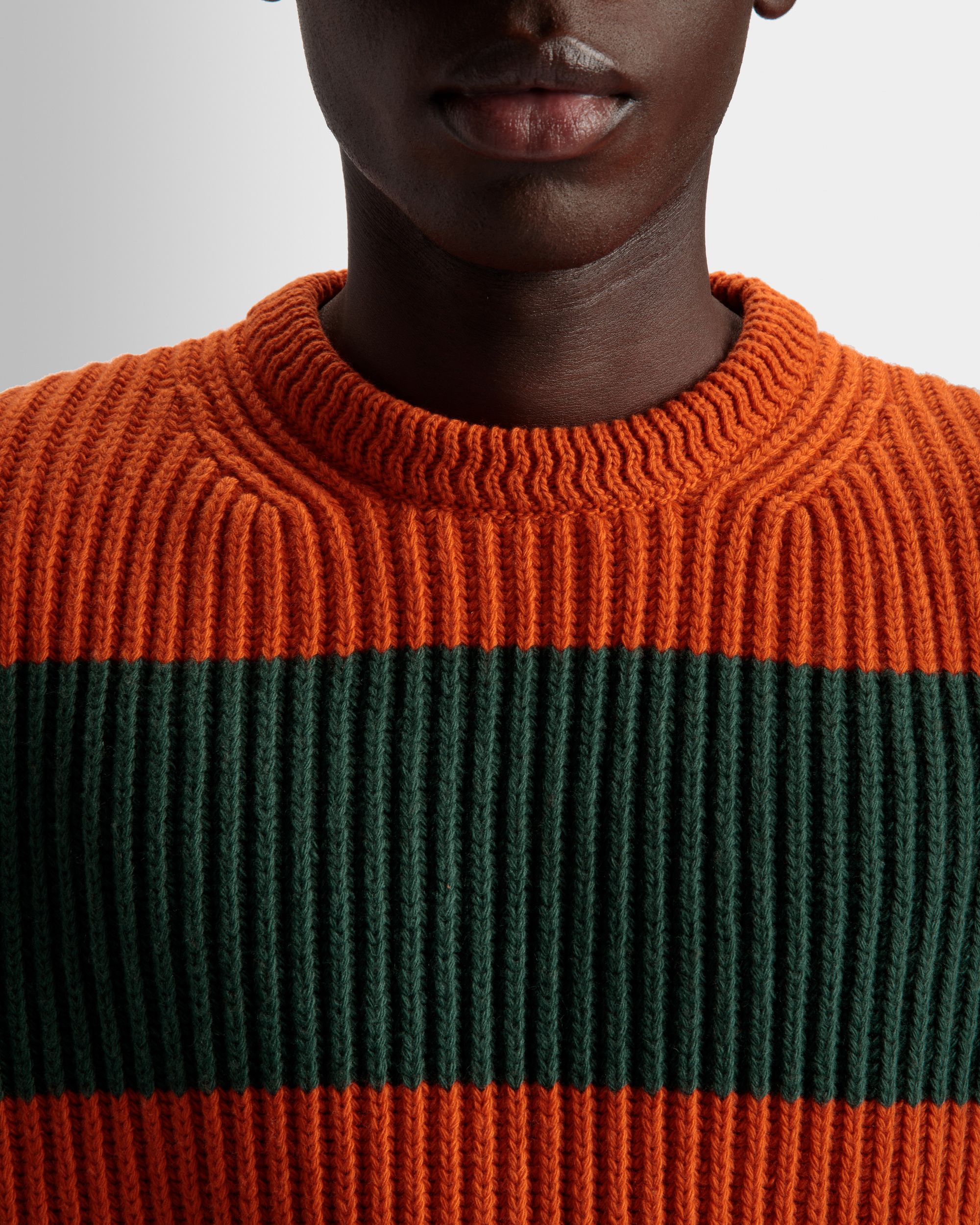 Maglione Girocollo A Righe In Lana Arancione E Kelly Green - Uomo - Bally - 04