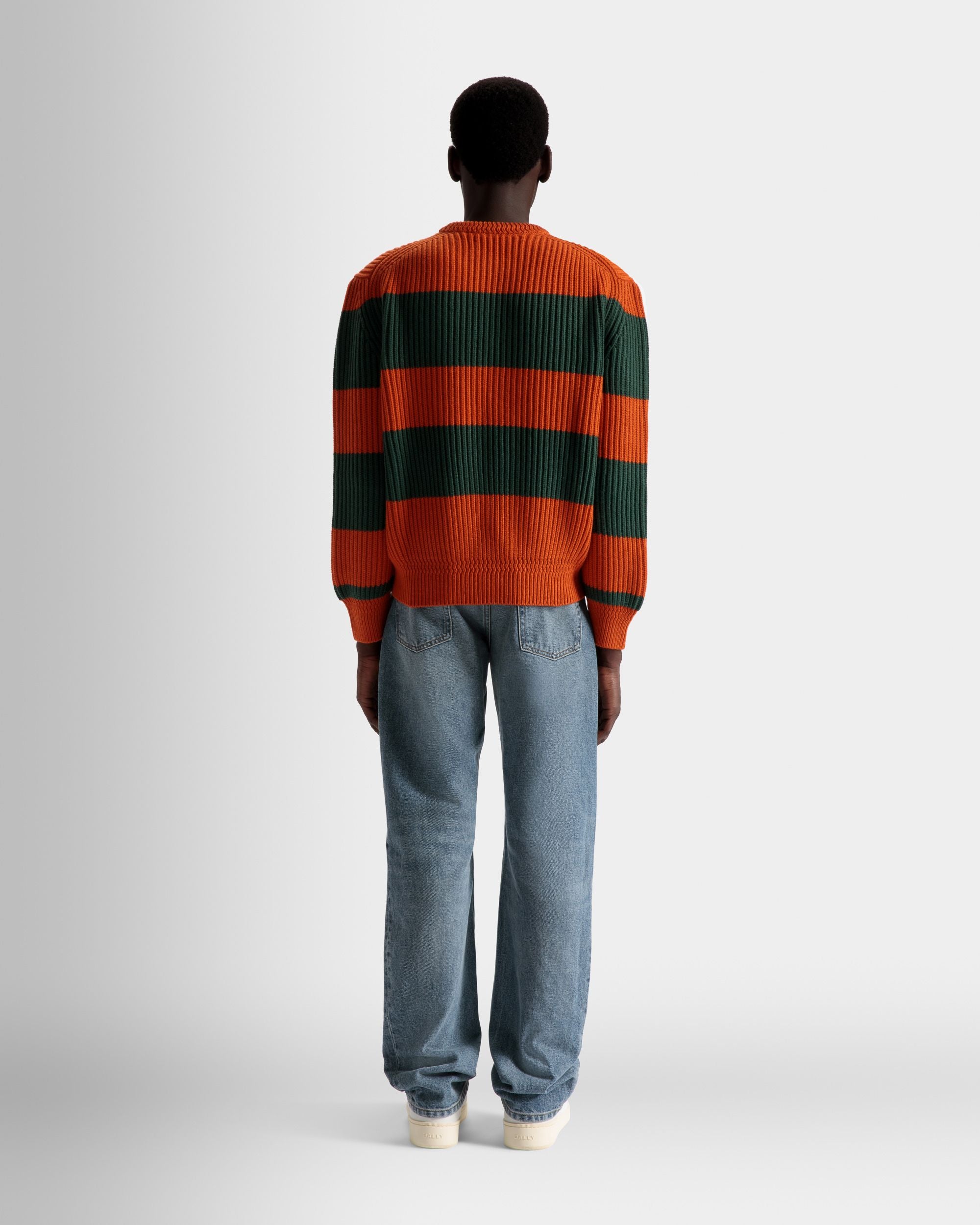 Maglione Girocollo A Righe In Lana Arancione E Kelly Green - Uomo - Bally - 06