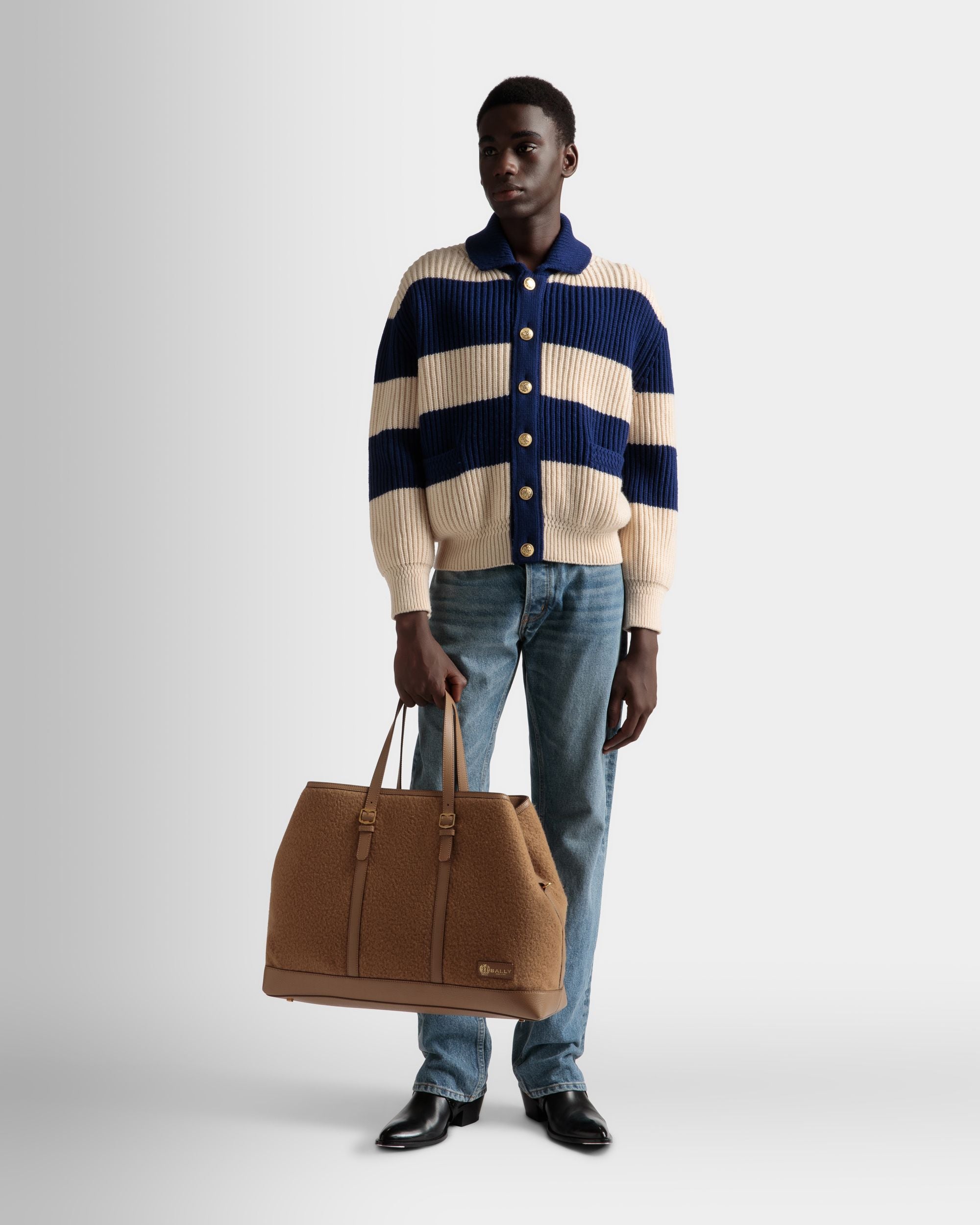 Cardigan A Righe In Lana Avorio E Blu Marino - Uomo - Bally - 02