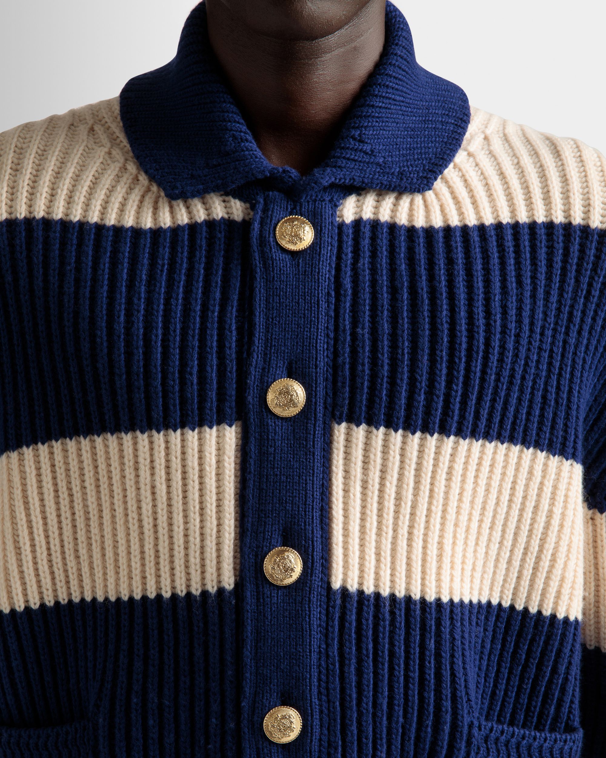 Cardigan A Righe In Lana Avorio E Blu Marino - Uomo - Bally - 04