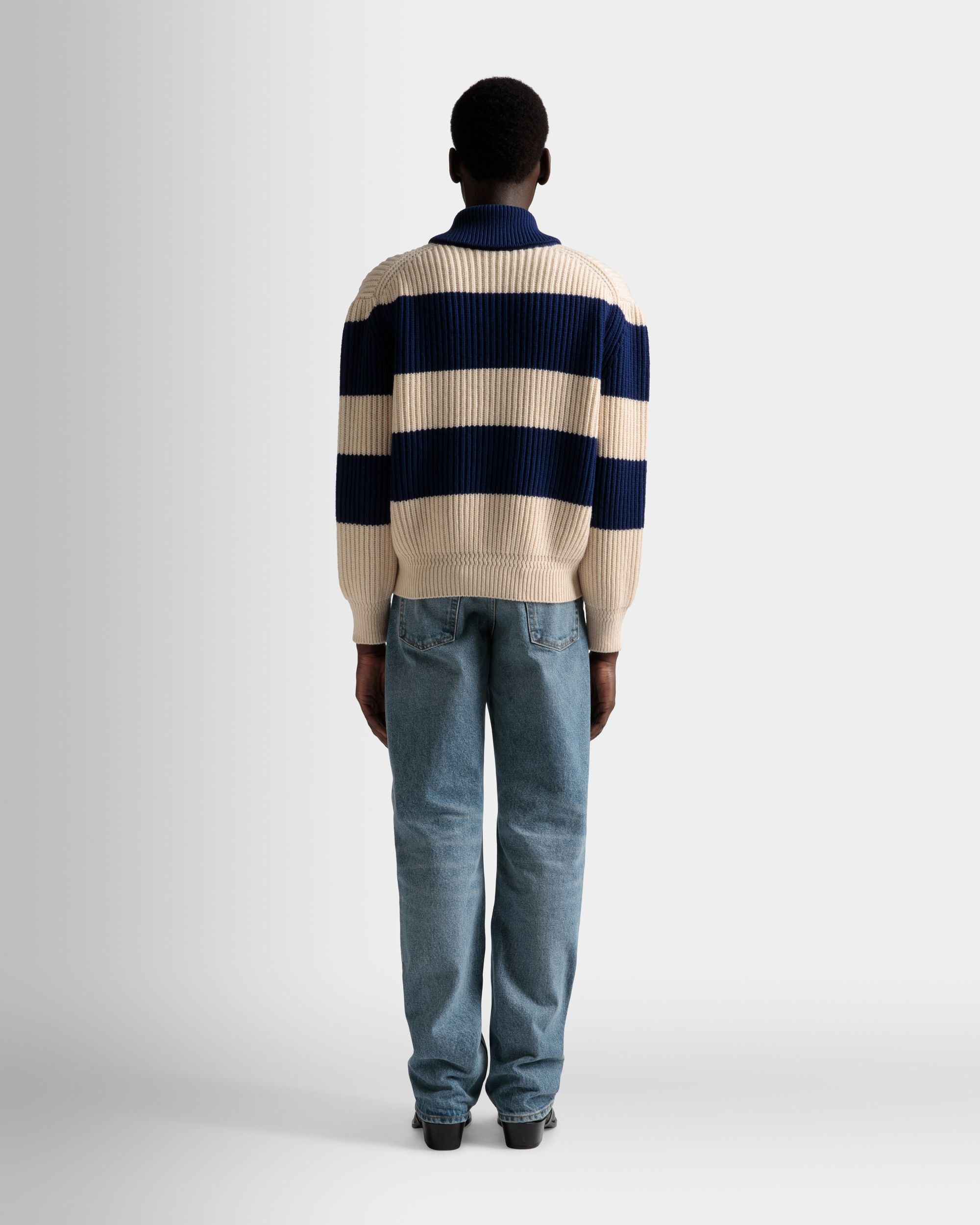 Cardigan A Righe In Lana Avorio E Blu Marino - Uomo - Bally - 06
