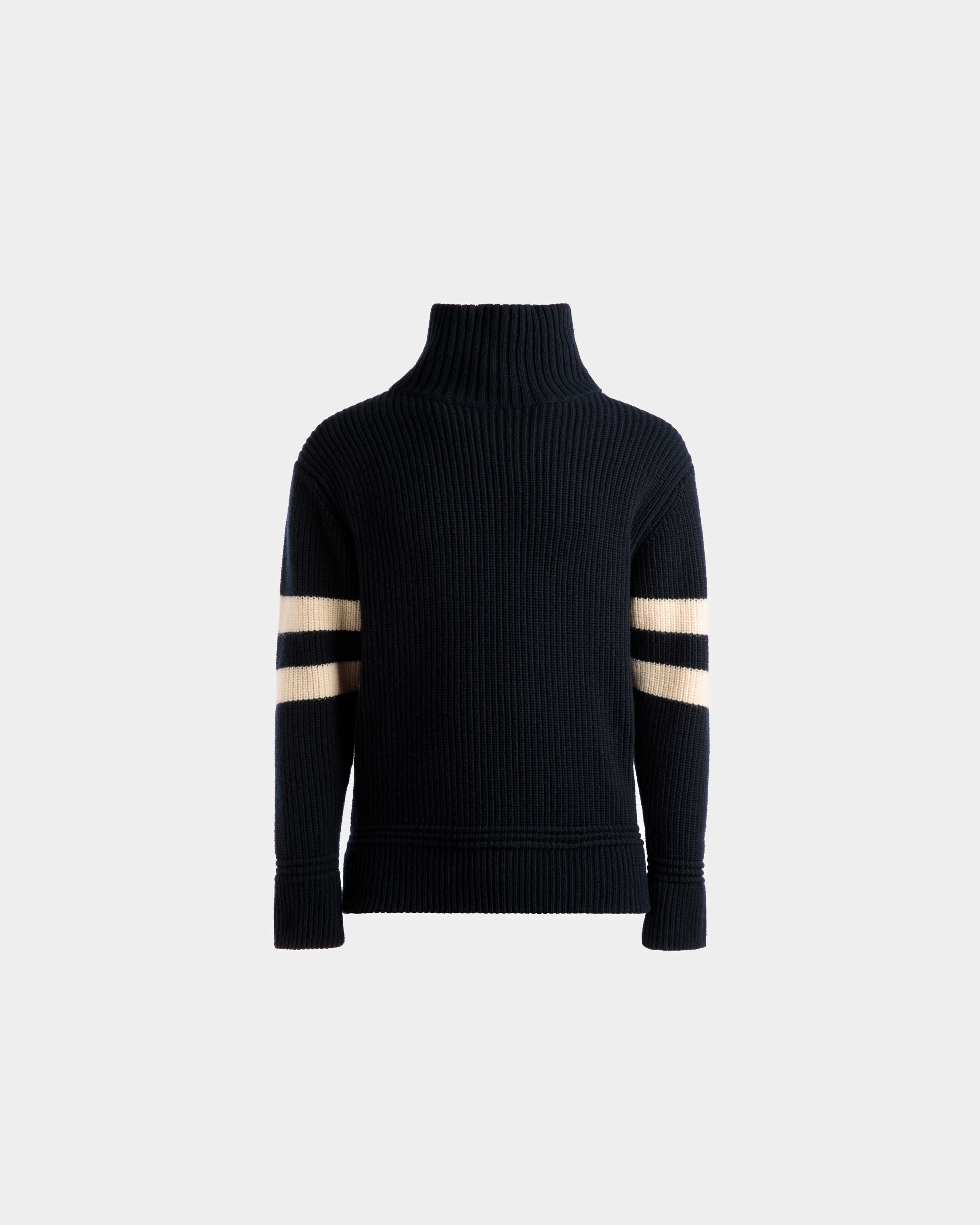 Maglione A Collo Alto In Lana Avorio E Color Inchiostro - Uomo - Bally - 01