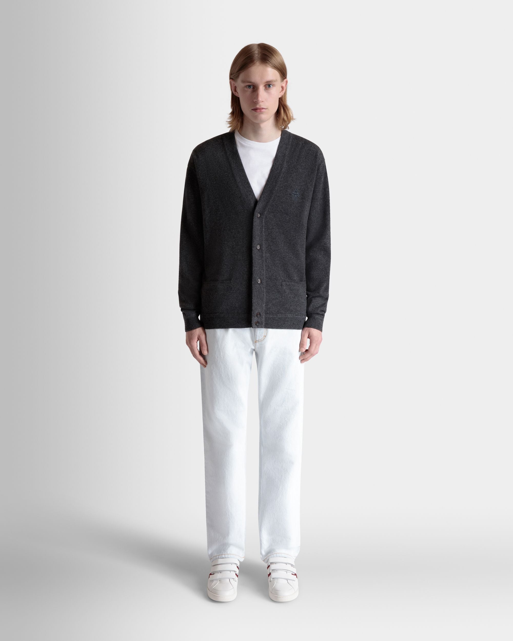 Cardigan In Cashmere Grigio Scuro Con Logo Bally Crest - Uomo - Bally - 02