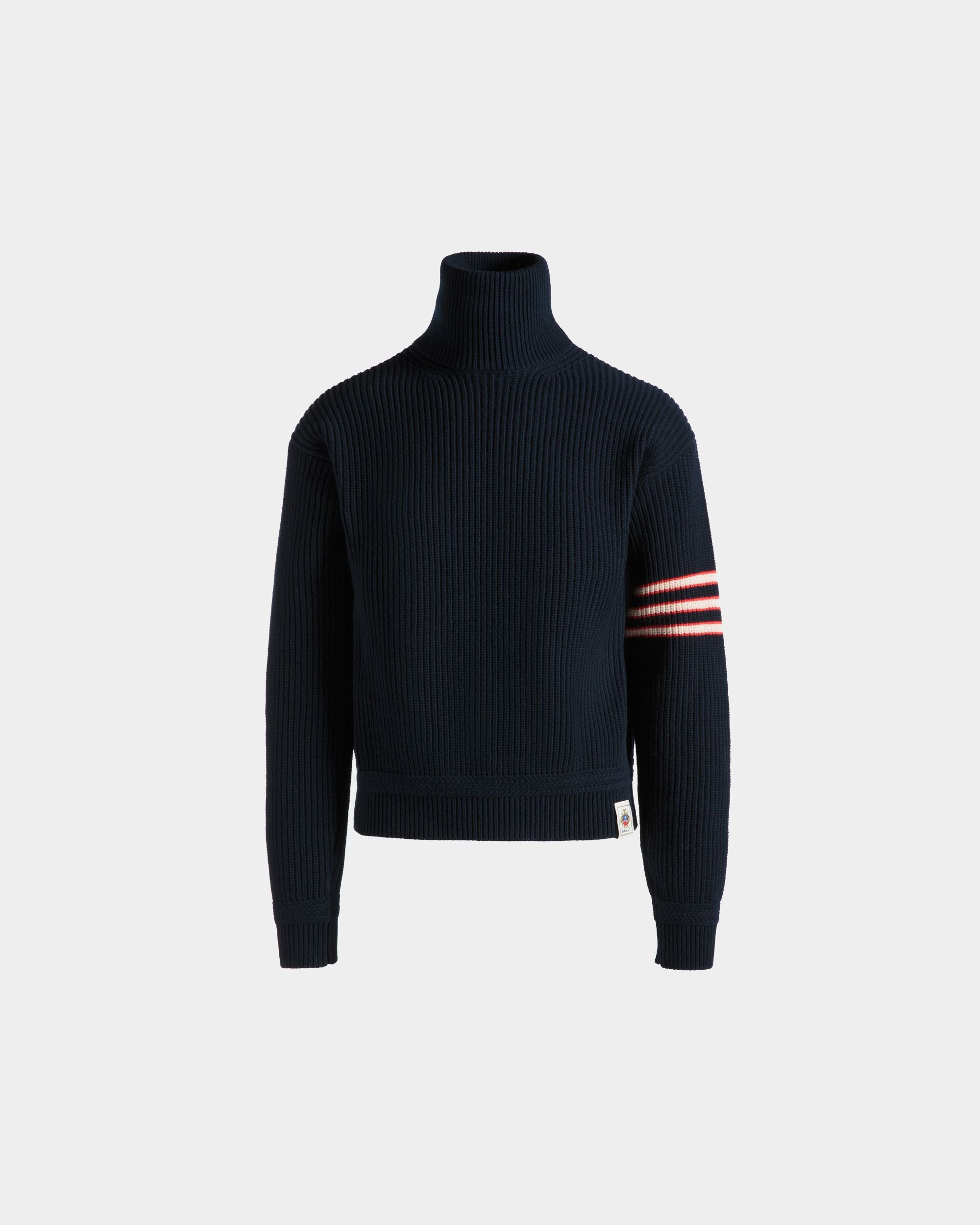 Maglione Dolcevita In Lana Navy Blue Con Stemma Bally Crest - Uomo - Bally - 01