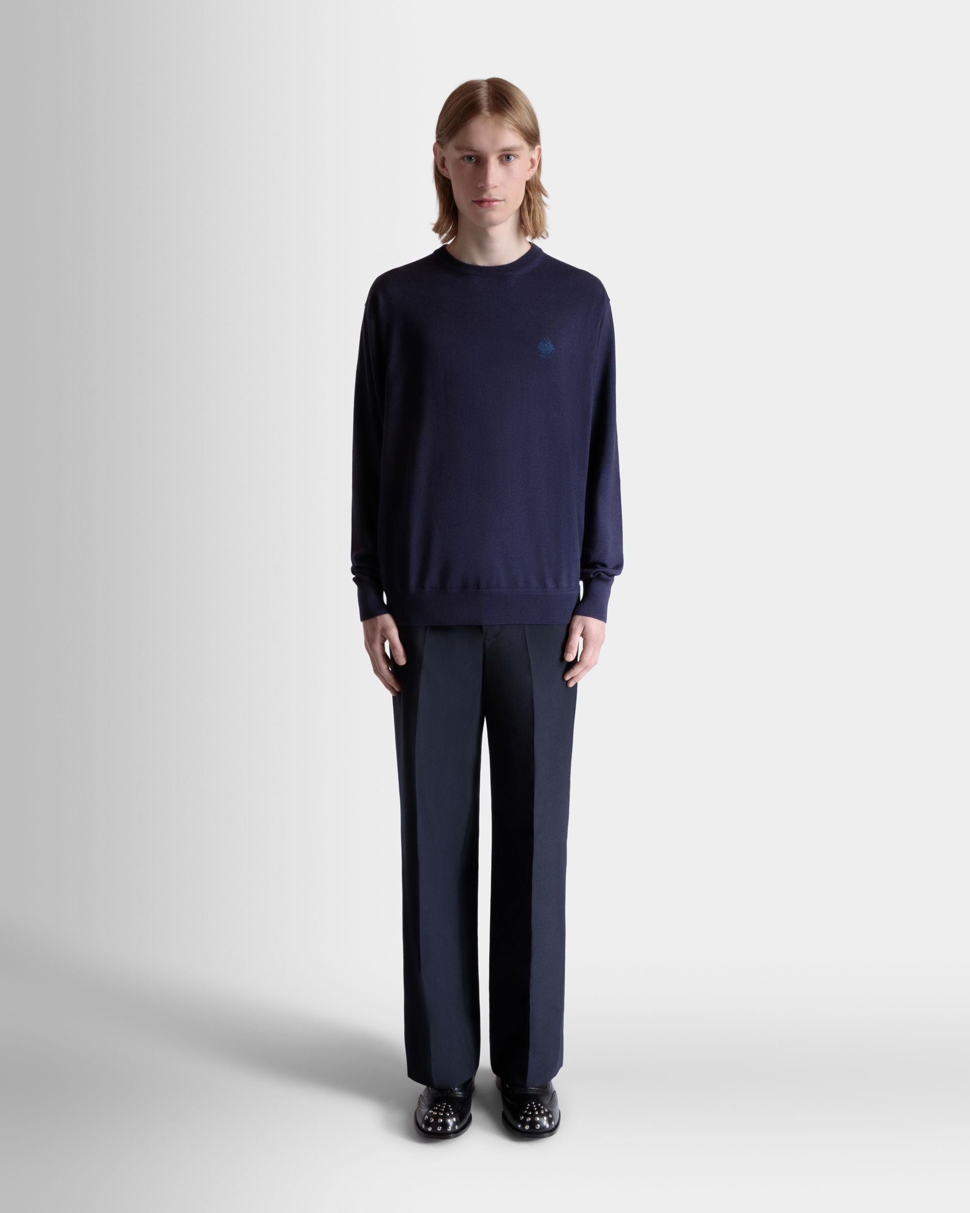 Pullover Girocollo In Misto Lana E Cashmere Navy Blue - Uomo - Bally - 02